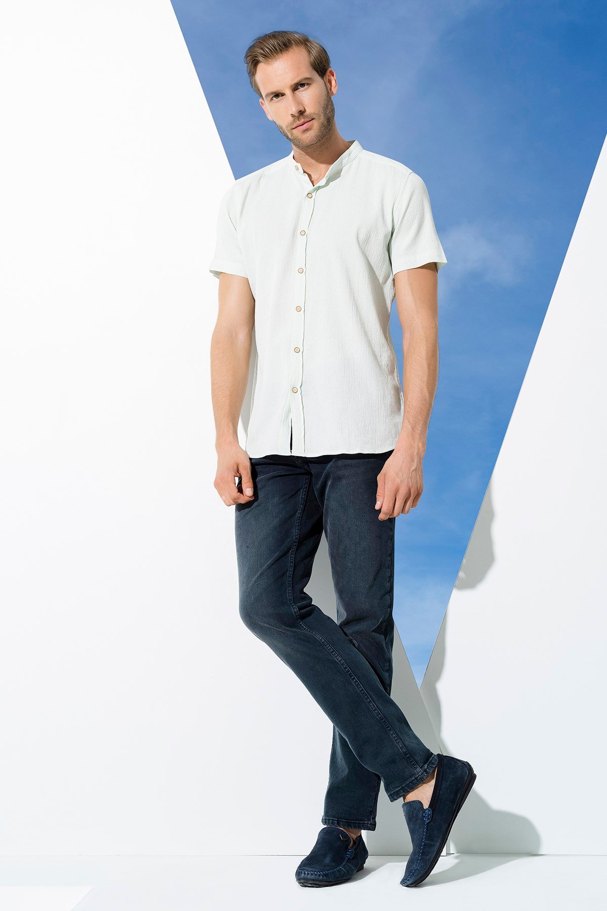 For You Man/For You Moda For You Man For You Man Organik Hakim Yaka Tam Pat Kısakol Yeşil Gömlek