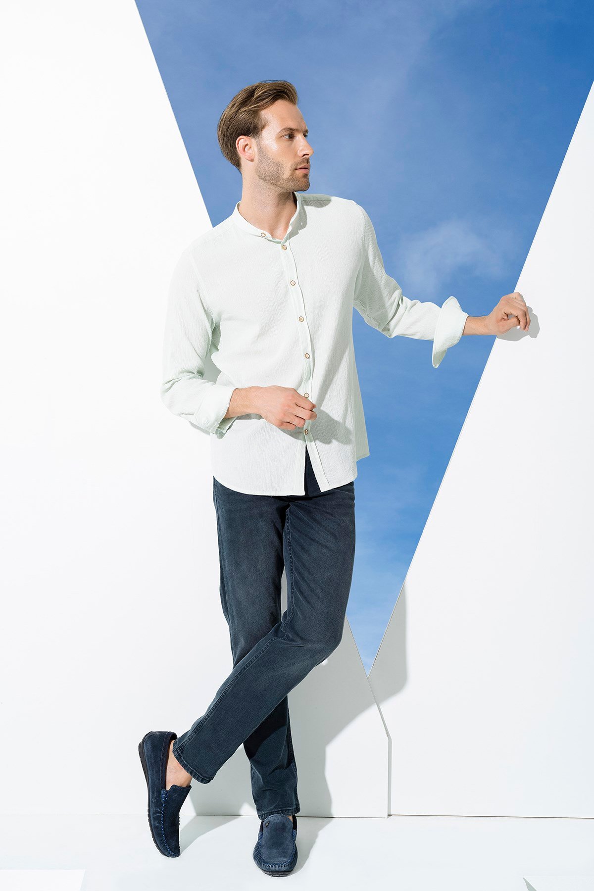 For You Man/For You Moda For You Man For You Man Organik Hakim Yaka Uzun Kol Mint Yeşil Gömlek