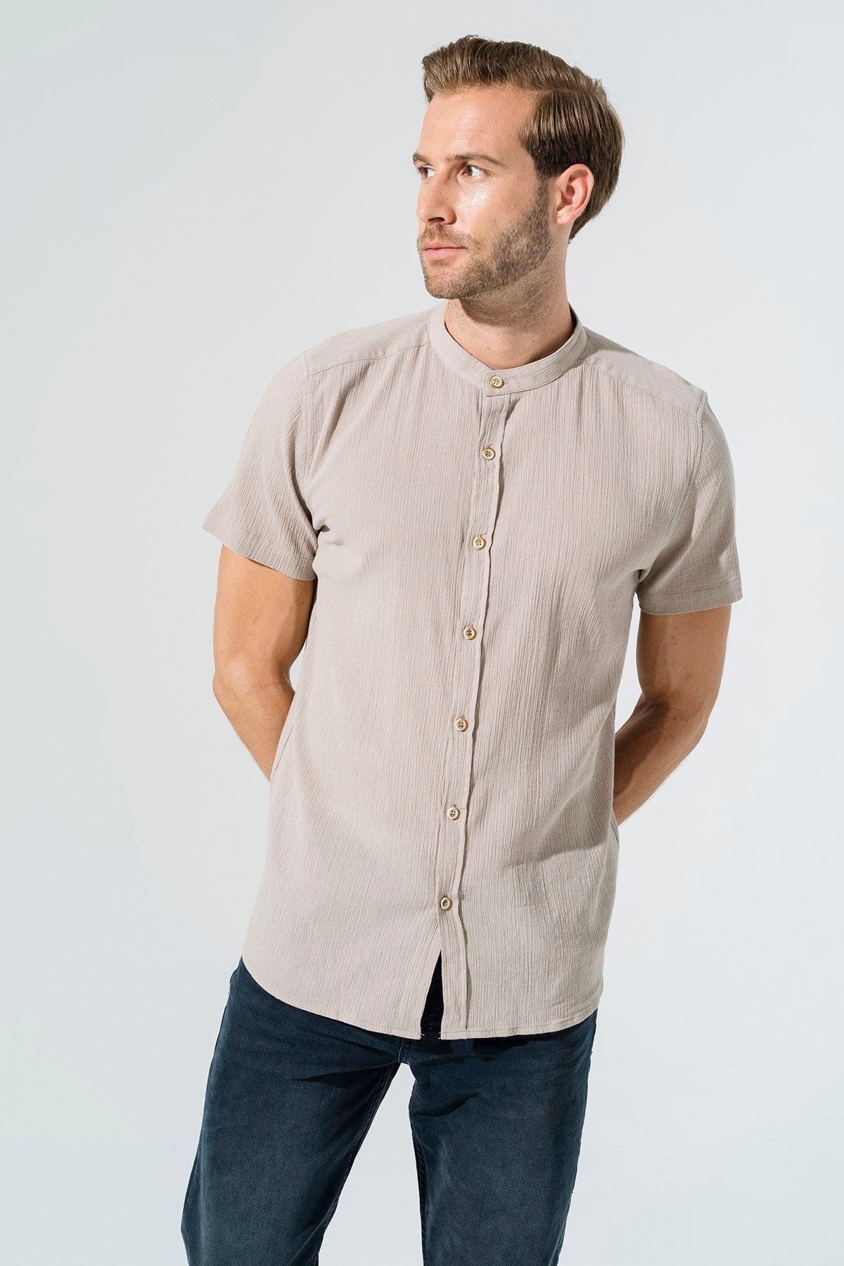 For You Man/For You Moda For You Man For You Man Organik Hakim Yaka Tam Pat Kısakol Taş Gömlek