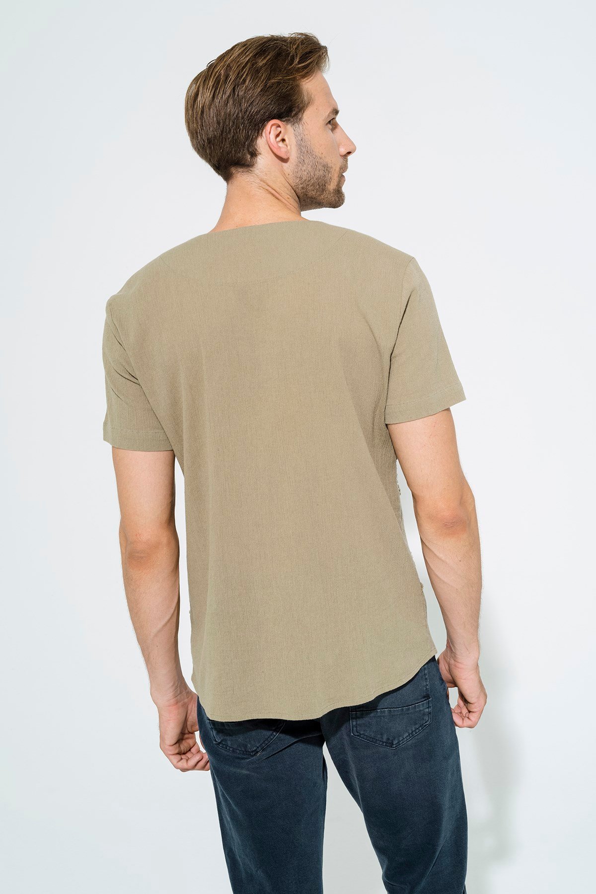 For You Man/For You Moda For You Man For You Man Organik Tek Düğme Kısakol Haki Gömlek