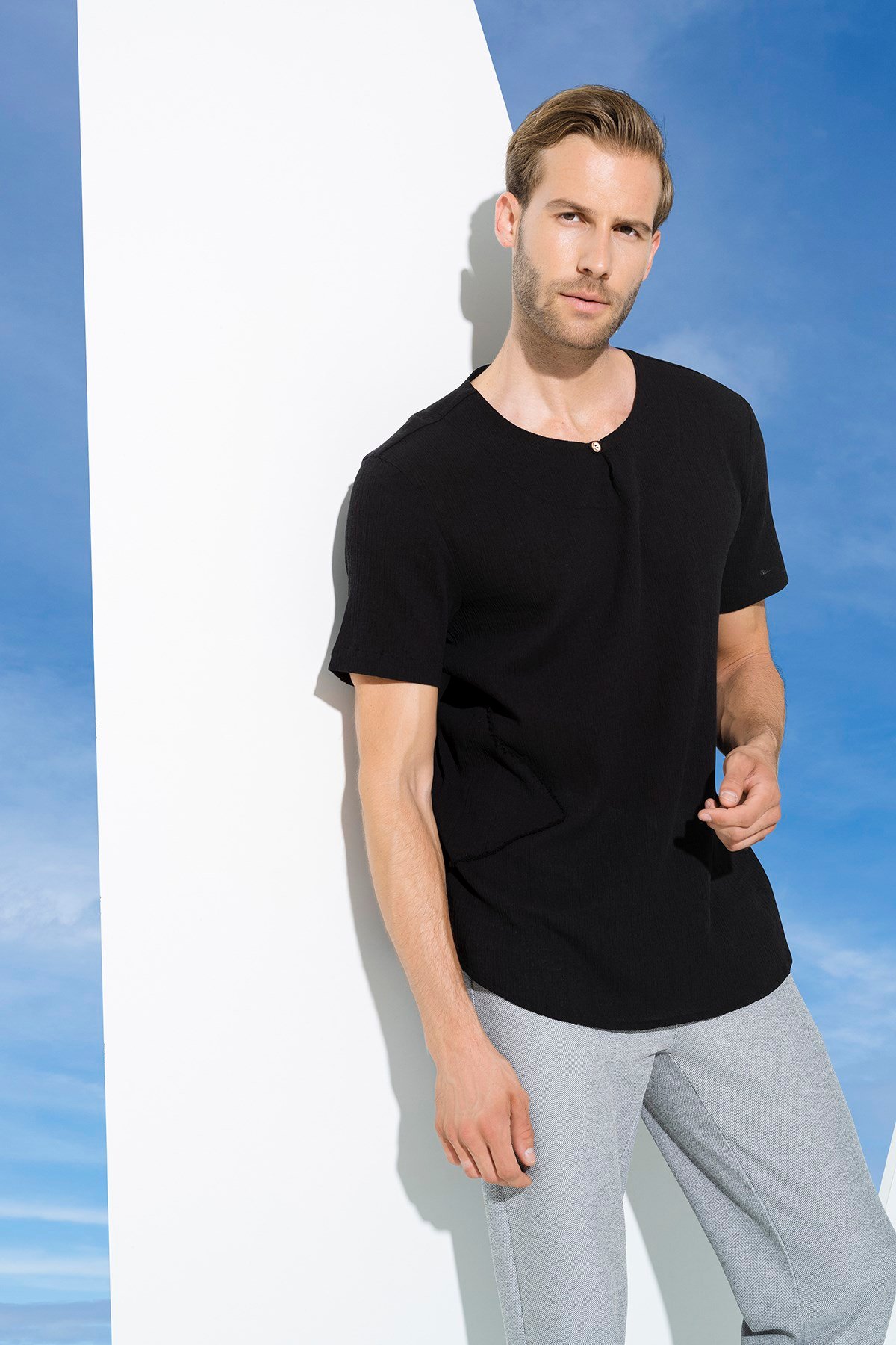 For You Man/For You Moda For You Man For You Man Organik Tek Düğme Kısakol Siyah Gömlek