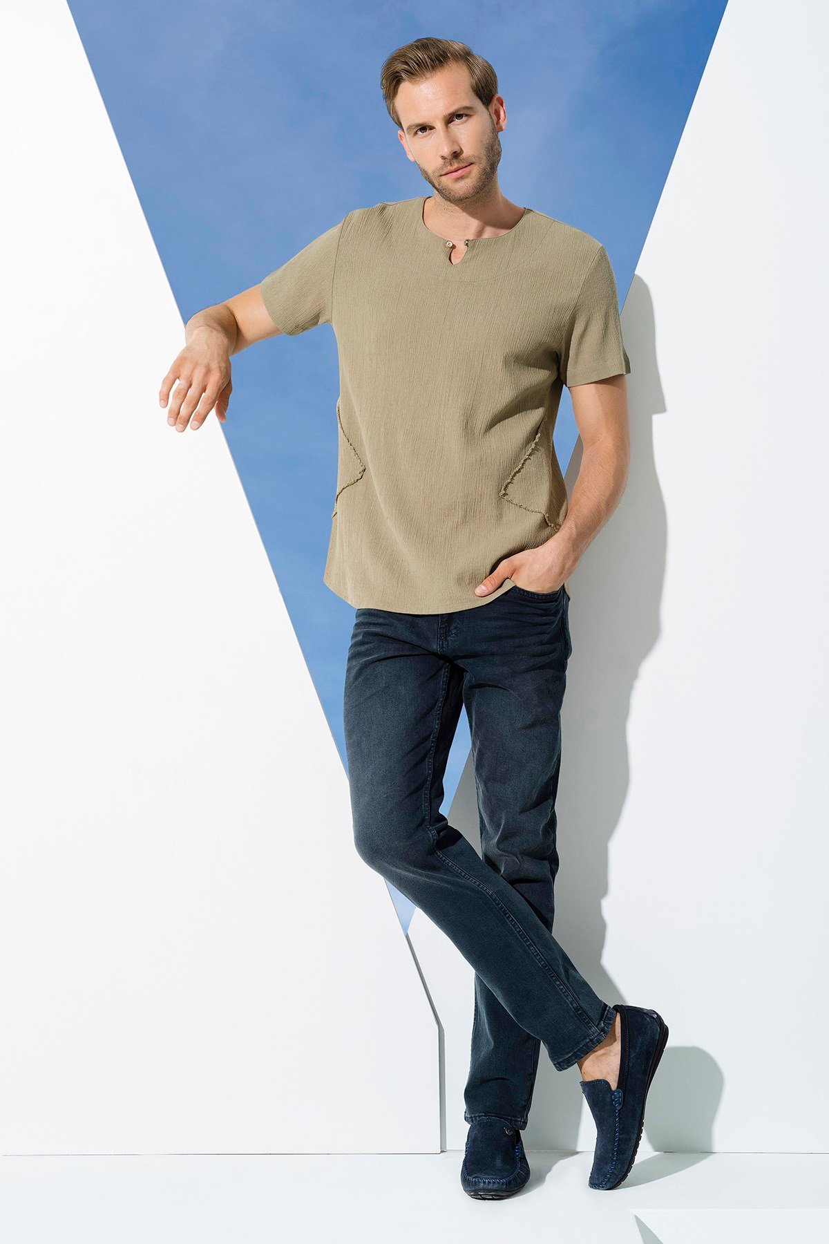 For You Man/For You Moda For You Man For You Man Organik Tek Düğme Kısakol Haki Gömlek