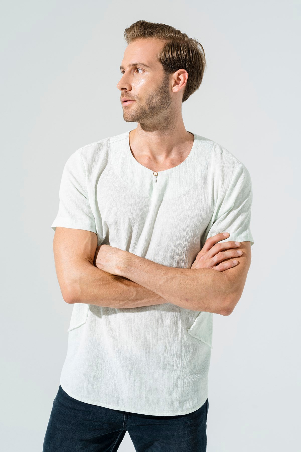 For You Man/For You Moda For You Man For You Man Organik Tek Düğme Kısakol Yeşil Gömlek