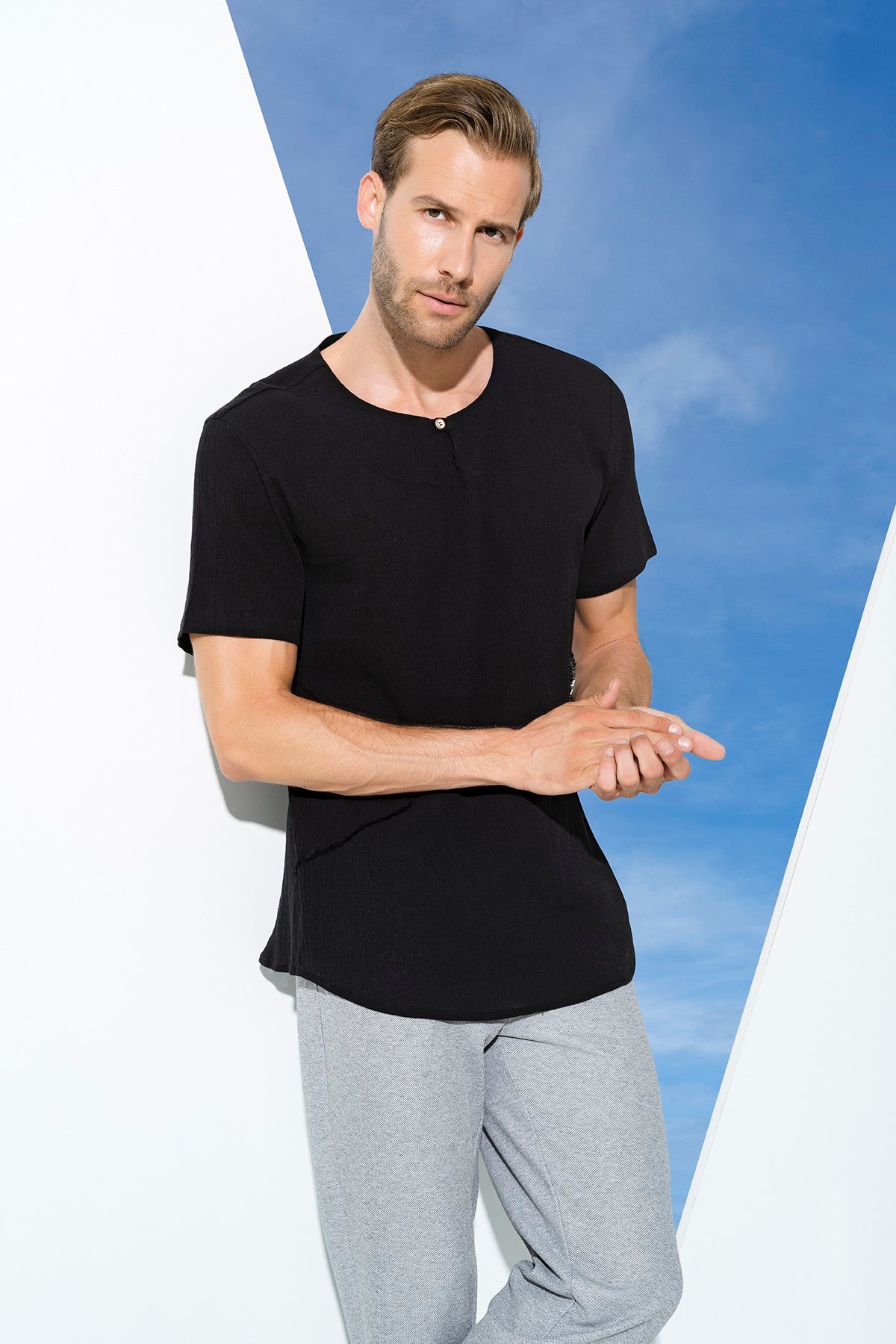 For You Man/For You Moda For You Man For You Man Organik Tek Düğme Kısakol Siyah Gömlek