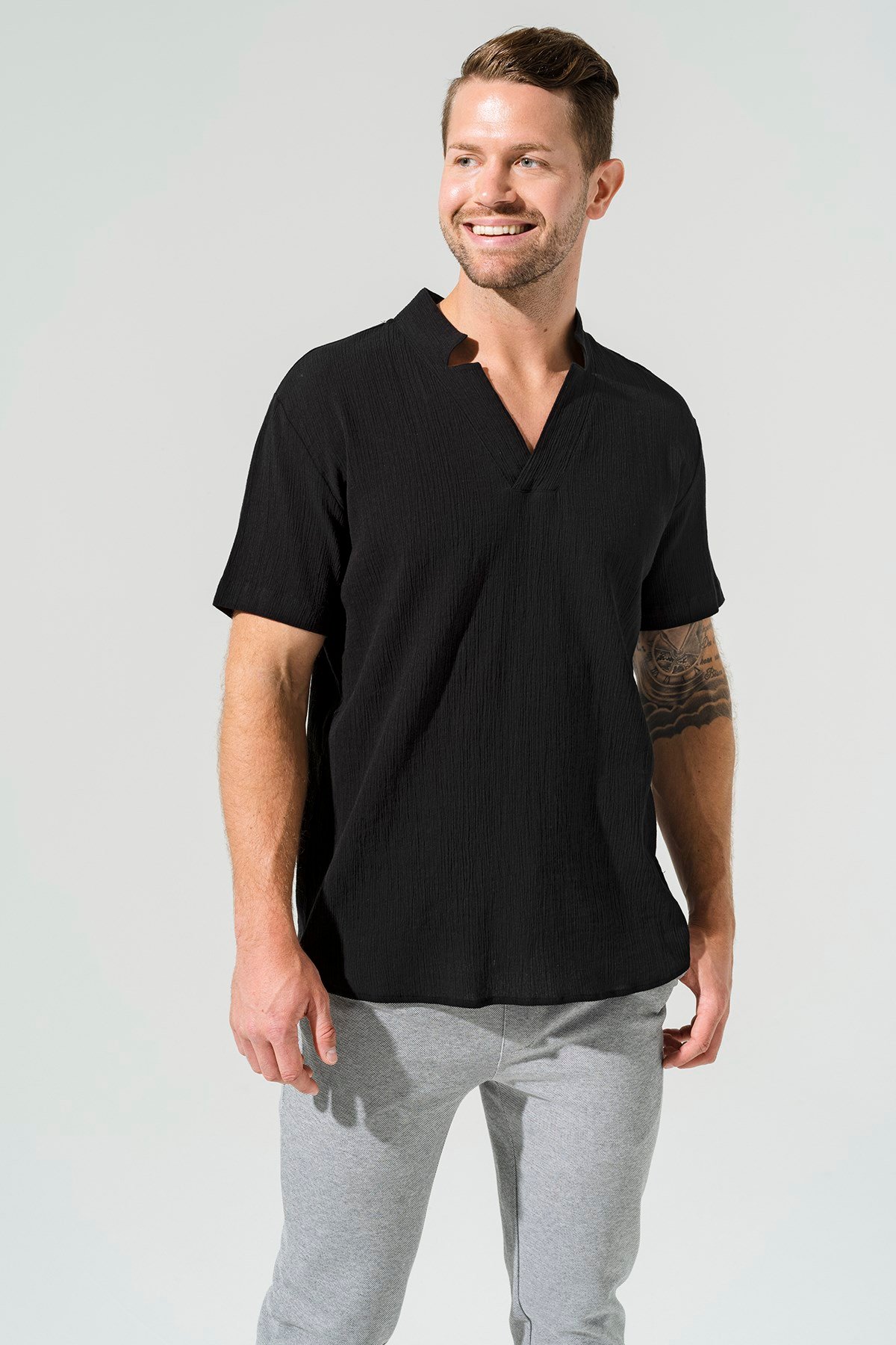 For You Man/For You Moda For You Man For You Man Organik Yıldız Yaka Siyah Gömlek