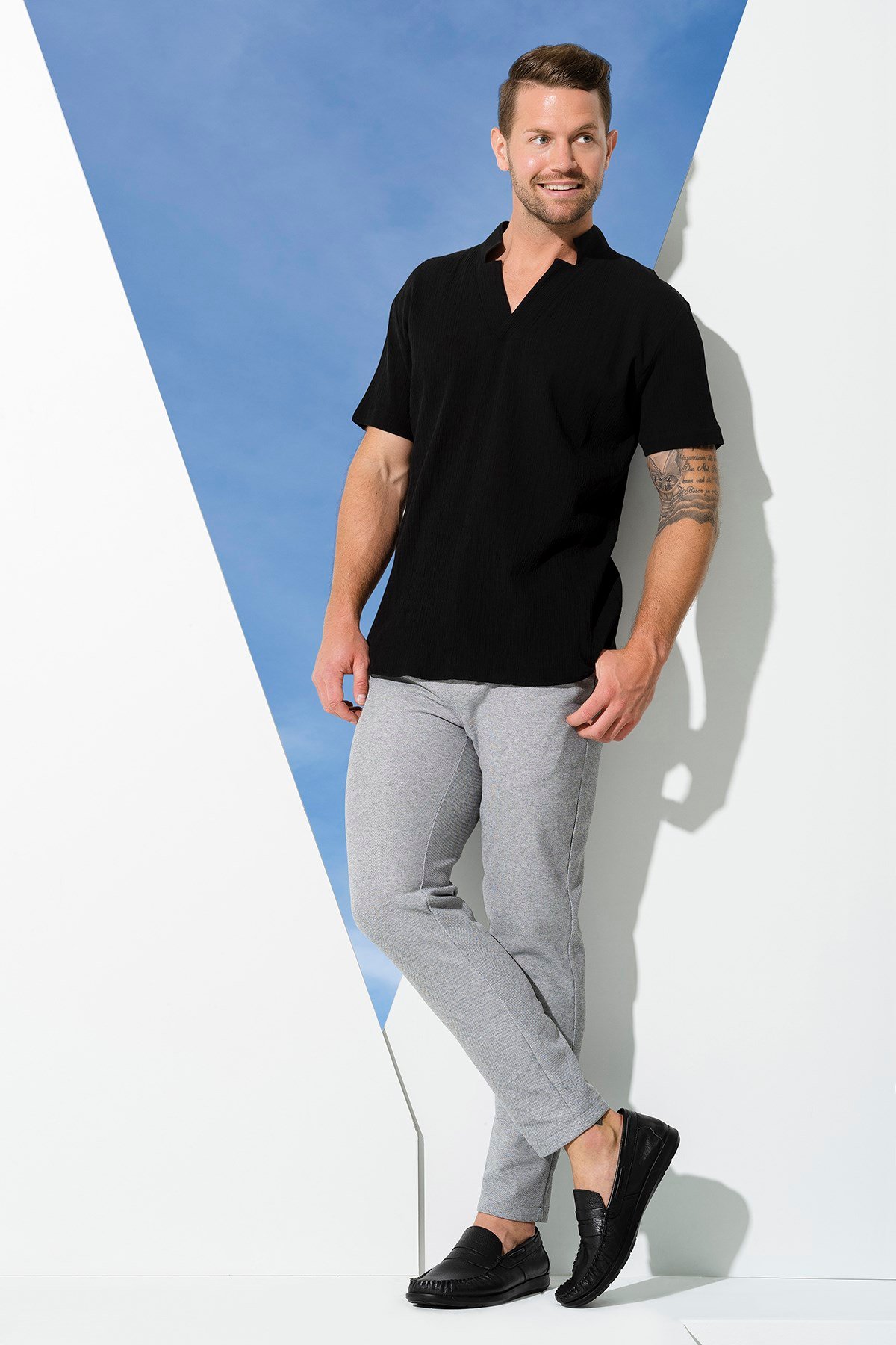 For You Man/For You Moda For You Man For You Man Organik Yıldız Yaka Siyah Gömlek