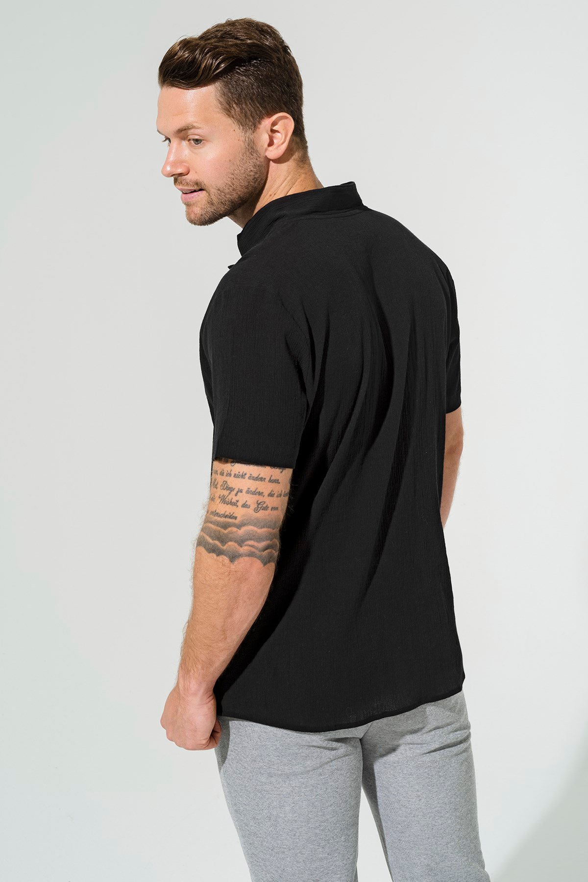 For You Man/For You Moda For You Man For You Man Organik Yıldız Yaka Siyah Gömlek