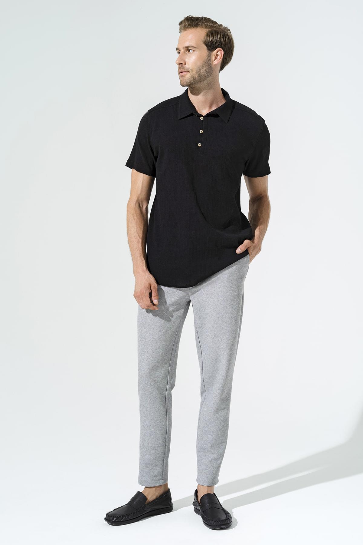 Organik 3 Düğmeli Kısa Kol Siyah Gömlek For You Man Organik 3 Düğmeli Kısa Kol Siyah Gömlek