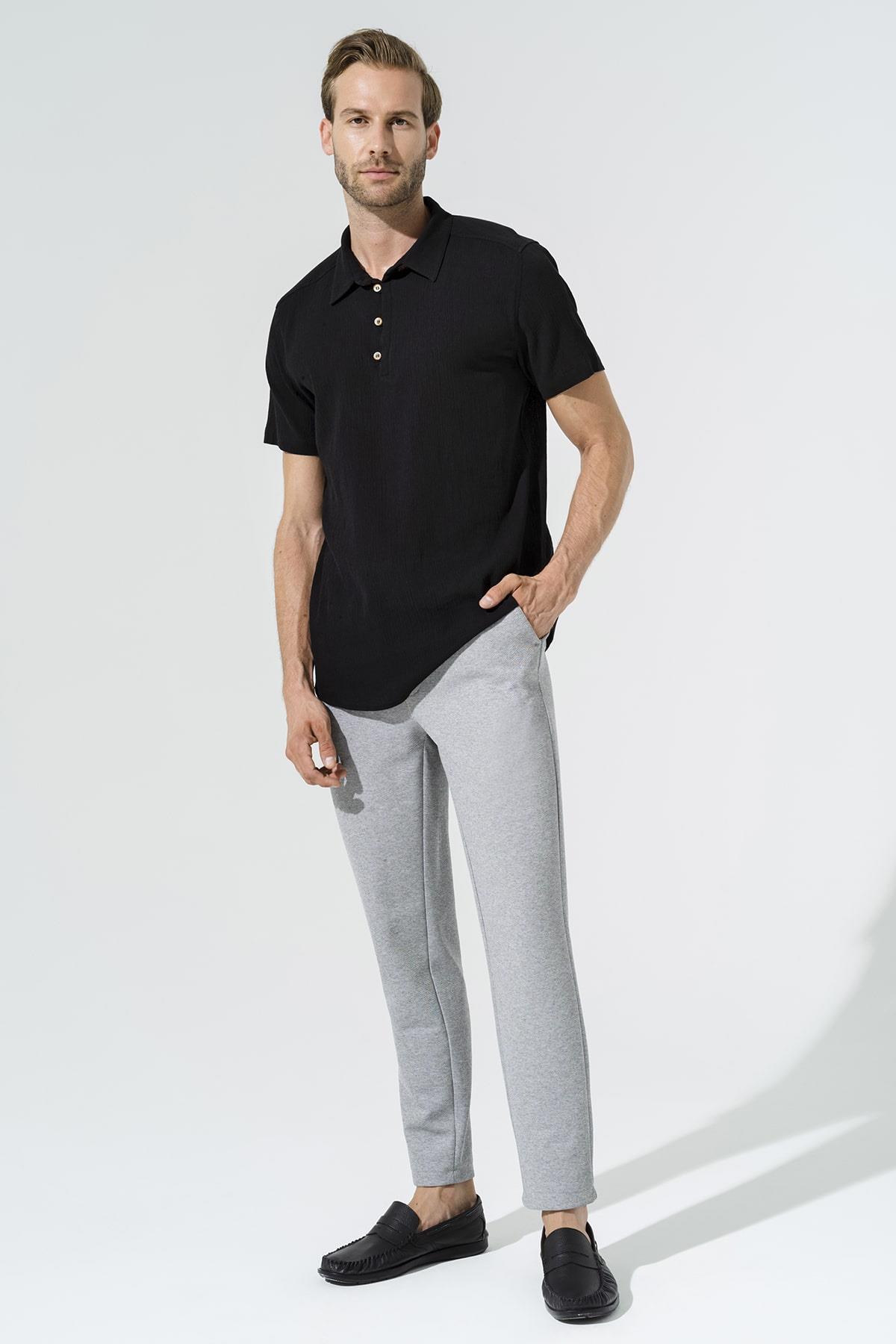 Organik 3 Düğmeli Kısa Kol Siyah Gömlek For You Man Organik 3 Düğmeli Kısa Kol Siyah Gömlek