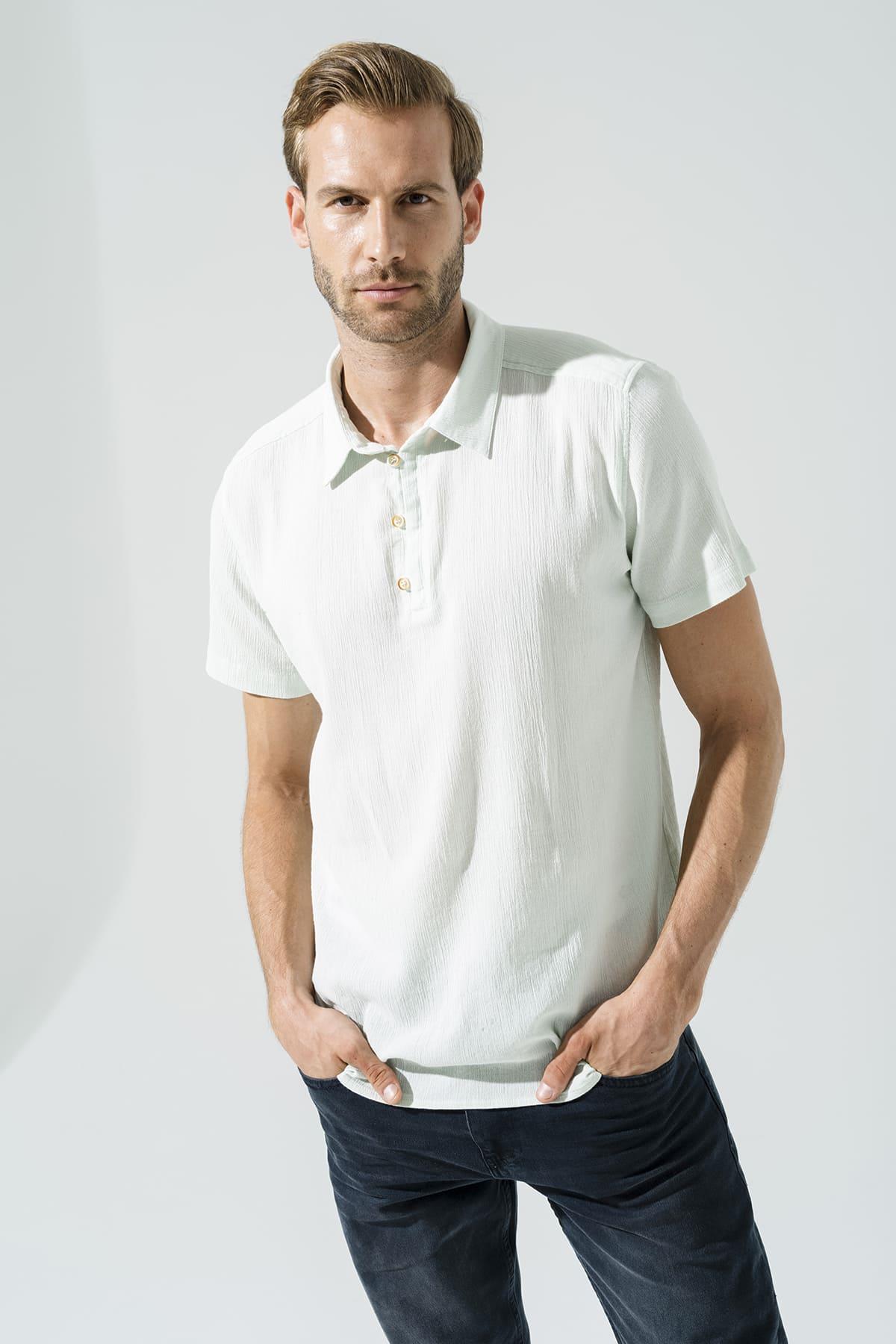 Organik 3 Düğmeli Kısakol Su Yeşili Gömlek For You Man Organik 3 Düğmeli Kısakol Su Yeşili Gömlek