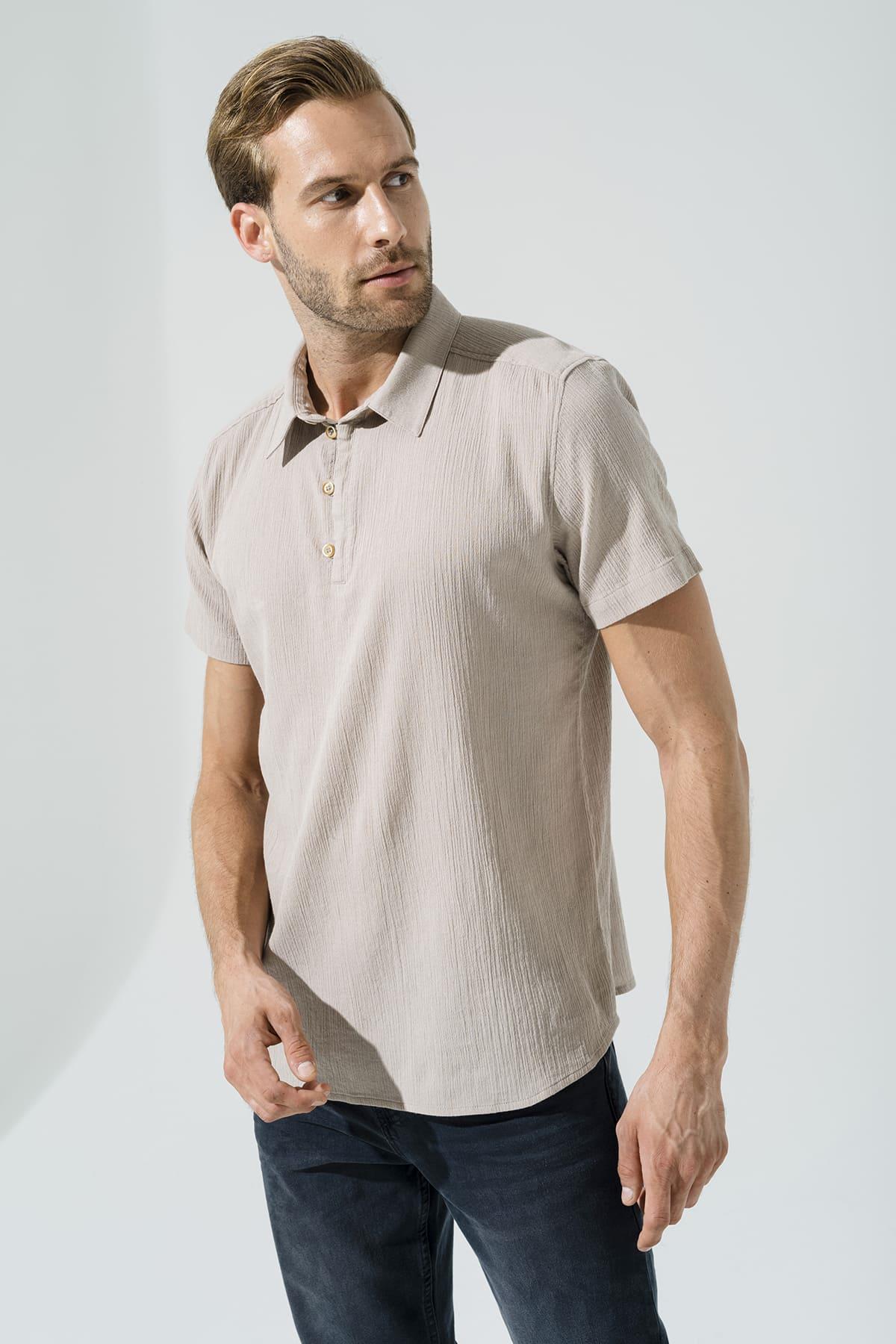 Organik 3 Düğmeli Kısakol Taş Gömlek For You Man Organik 3 Düğmeli Kısakol Taş Gömlek