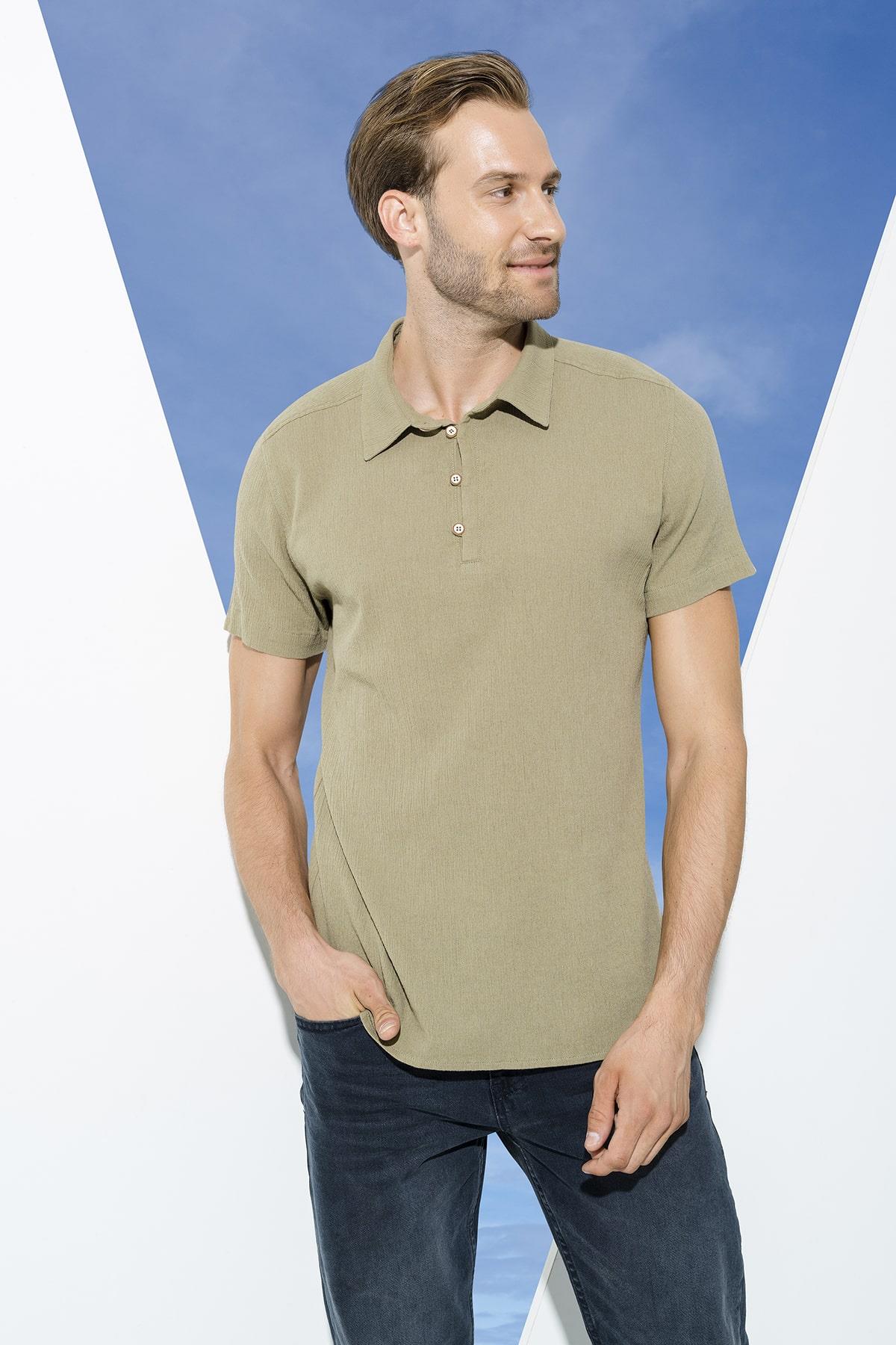 Organik 3 Düğmeli Kısakol Haki Gömlek For You Man Organik 3 Düğmeli Kısakol Haki Gömlek
