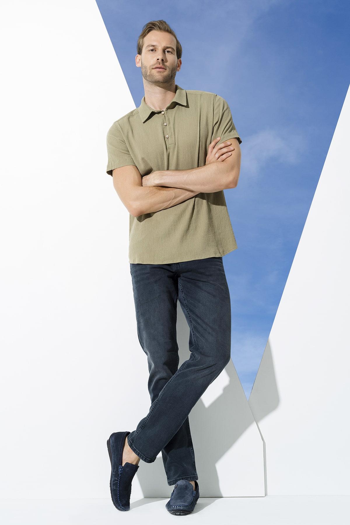 Organik 3 Düğmeli Kısakol Haki Gömlek For You Man Organik 3 Düğmeli Kısakol Haki Gömlek