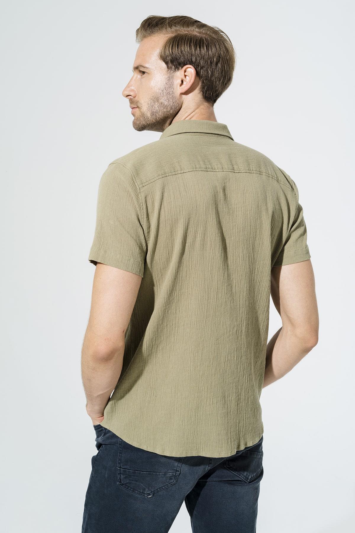 Organik 3 Düğmeli Kısakol Haki Gömlek For You Man Organik 3 Düğmeli Kısakol Haki Gömlek