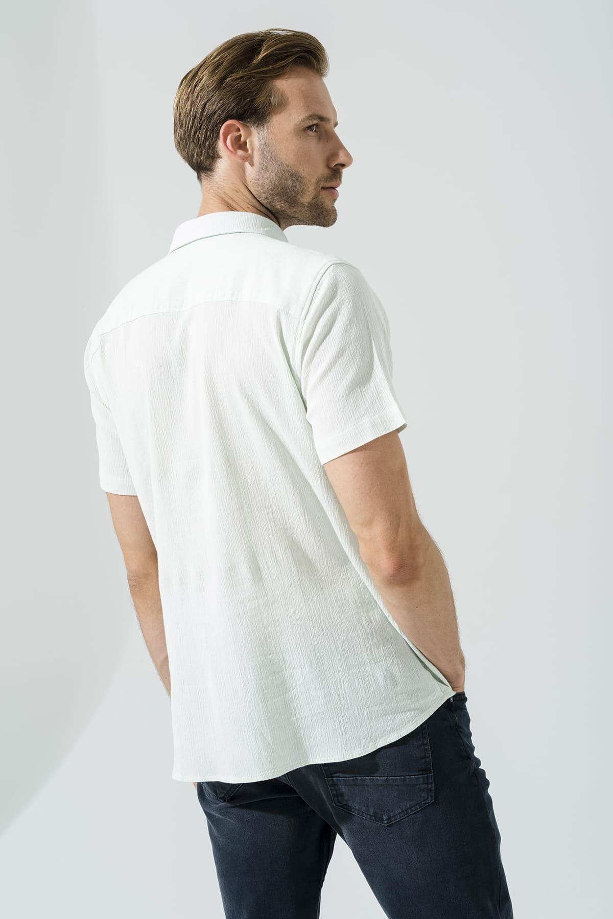 Organik 3 Düğmeli Kısakol Su Yeşili Gömlek For You Man Organik 3 Düğmeli Kısakol Su Yeşili Gömlek