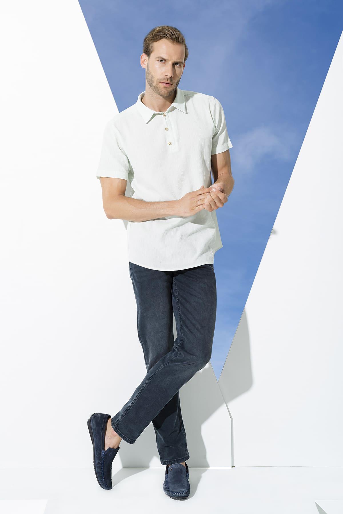 Organik 3 Düğmeli Kısakol Su Yeşili Gömlek For You Man Organik 3 Düğmeli Kısakol Su Yeşili Gömlek