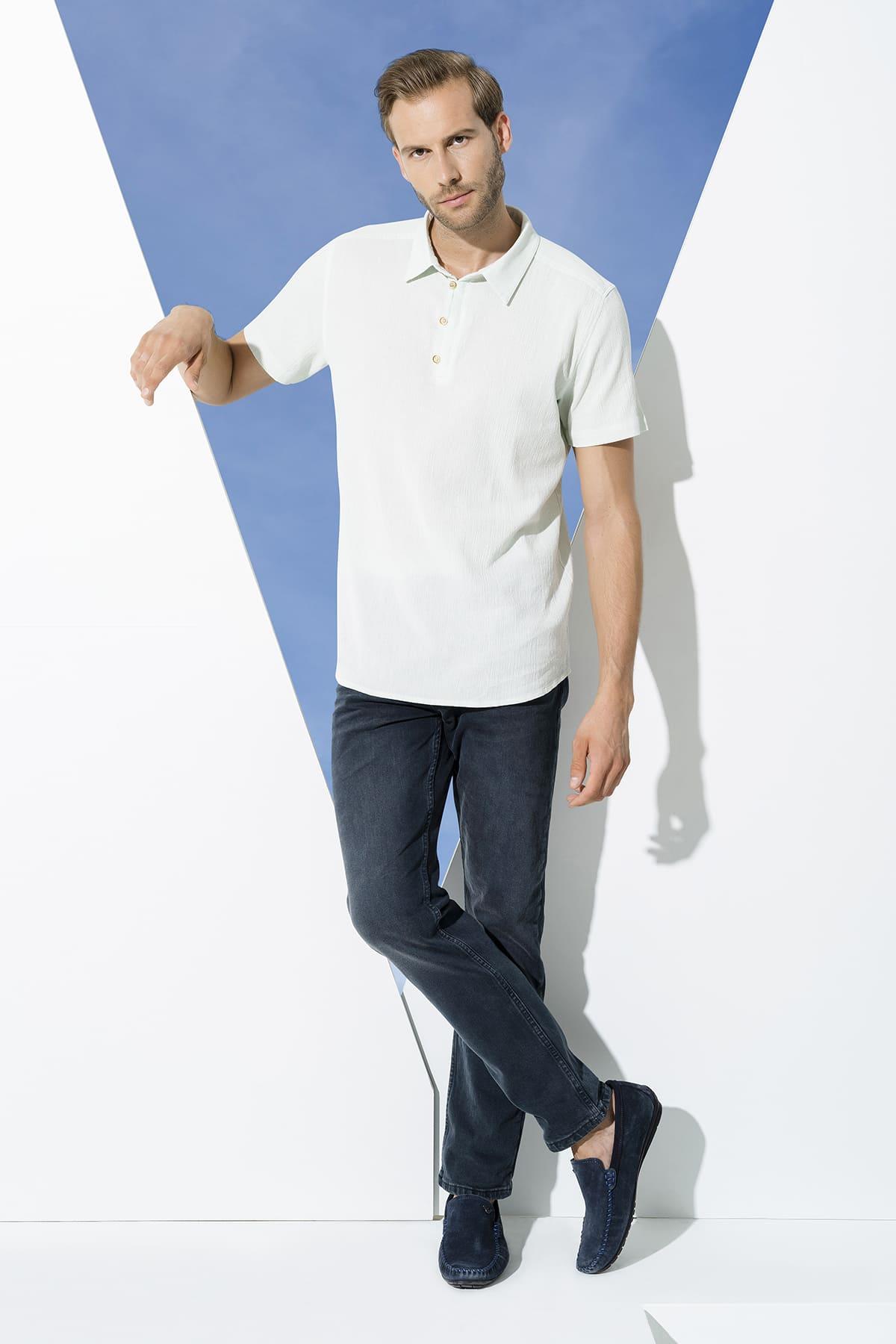 Organik 3 Düğmeli Kısakol Su Yeşili Gömlek For You Man Organik 3 Düğmeli Kısakol Su Yeşili Gömlek