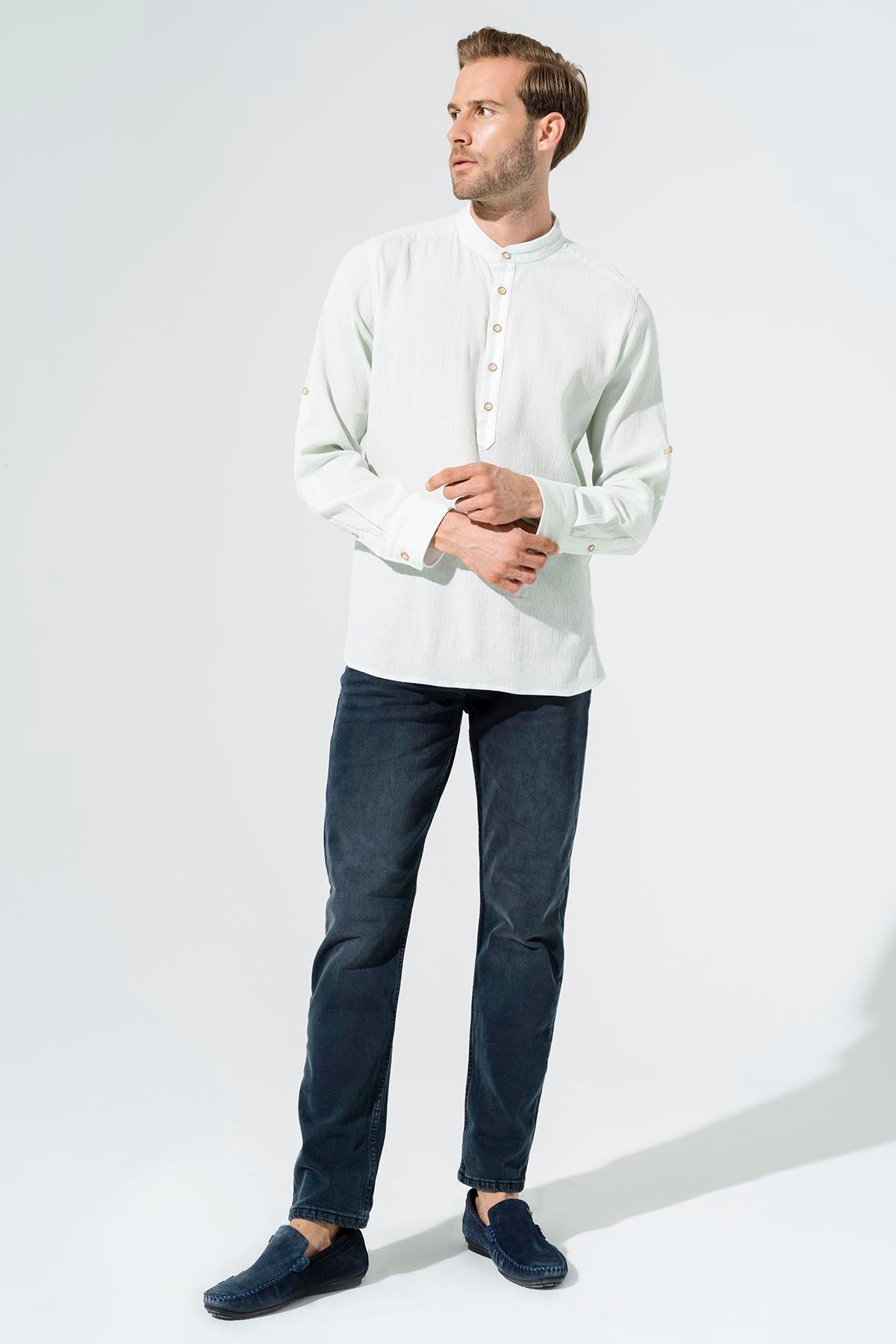 For You Man Organik Garnili Hakim Yaka Uzun Kol Yeşil Gömlek For You Man Organik Garnili Hakim Yaka Uzun Kol Yeşil Gömlek