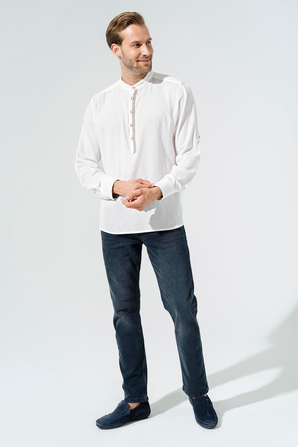 For You Man Organik Garnili Hakim Yaka Uzun Kol Beyaz Gömlek For You Man Organik Garnili Hakim Yaka Uzun Kol Beyaz Gömlek