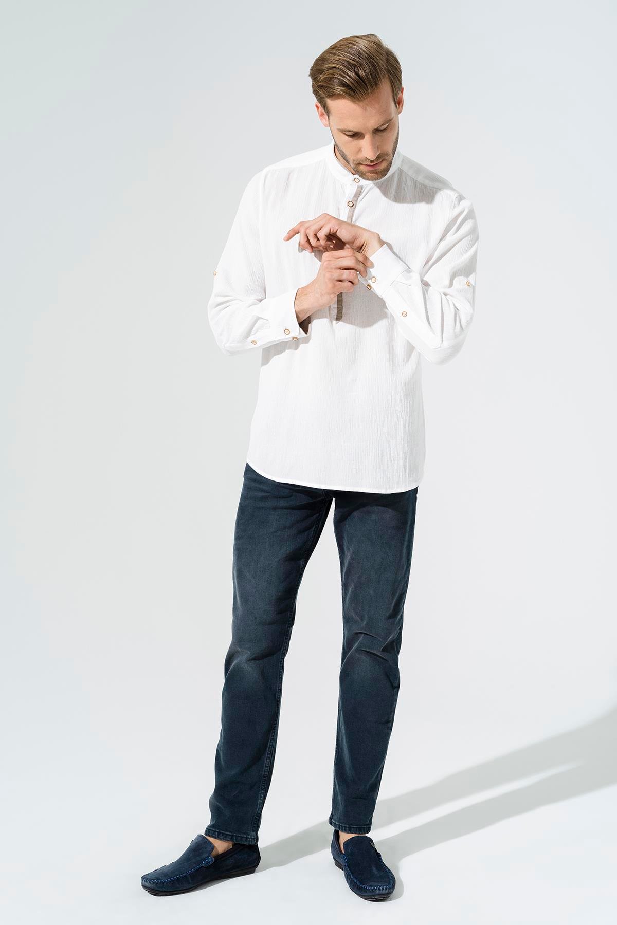 For You Man Organik Garnili Hakim Yaka Uzun Kol Beyaz Gömlek For You Man Organik Garnili Hakim Yaka Uzun Kol Beyaz Gömlek