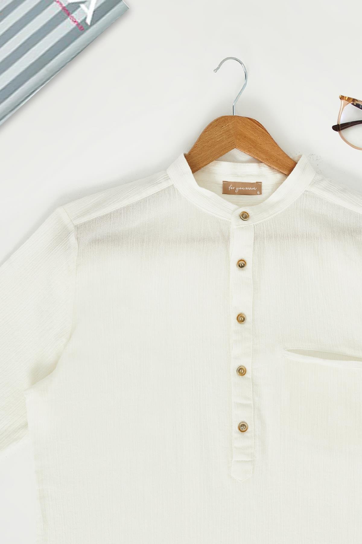 For You Man  Organik Hakim Yaka Kısakol Beyaz Gömlek For You Man Organik Hakim Yaka Kısakol Beyaz Gömlek