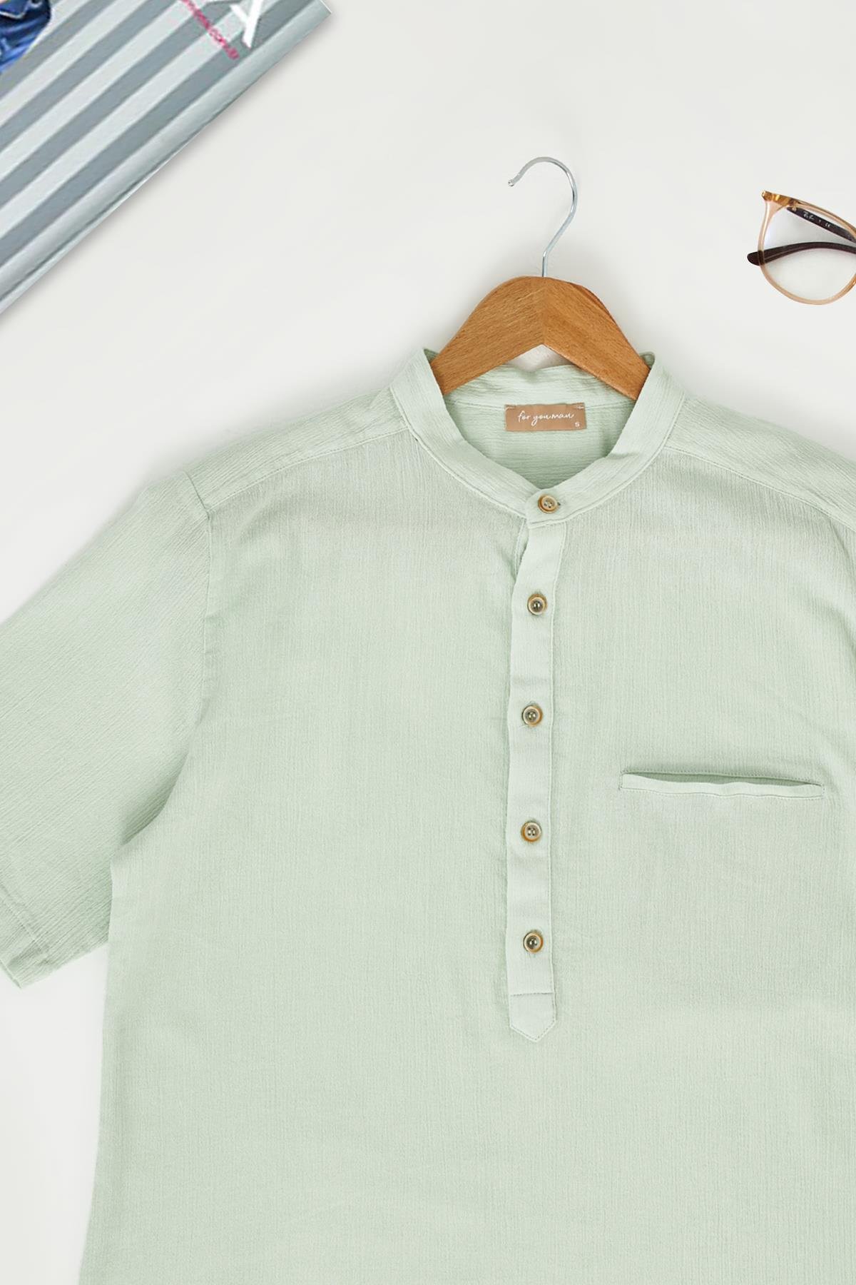 For You Man Organik Hakim Yaka Kısakol Yeşil Gömlek For You Man Organik Hakim Yaka Kısakol Yeşil Gömlek