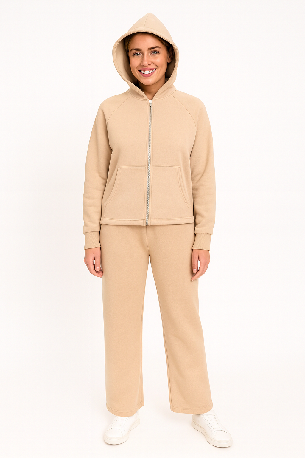 For You Moda 3 İplik Şardonlu Kapişonlu Kadın Eşofman Takımı | Bej For You Moda 3 İplik Şardonlu Kapişonlu Kadın Eşofman Takımı | Bej