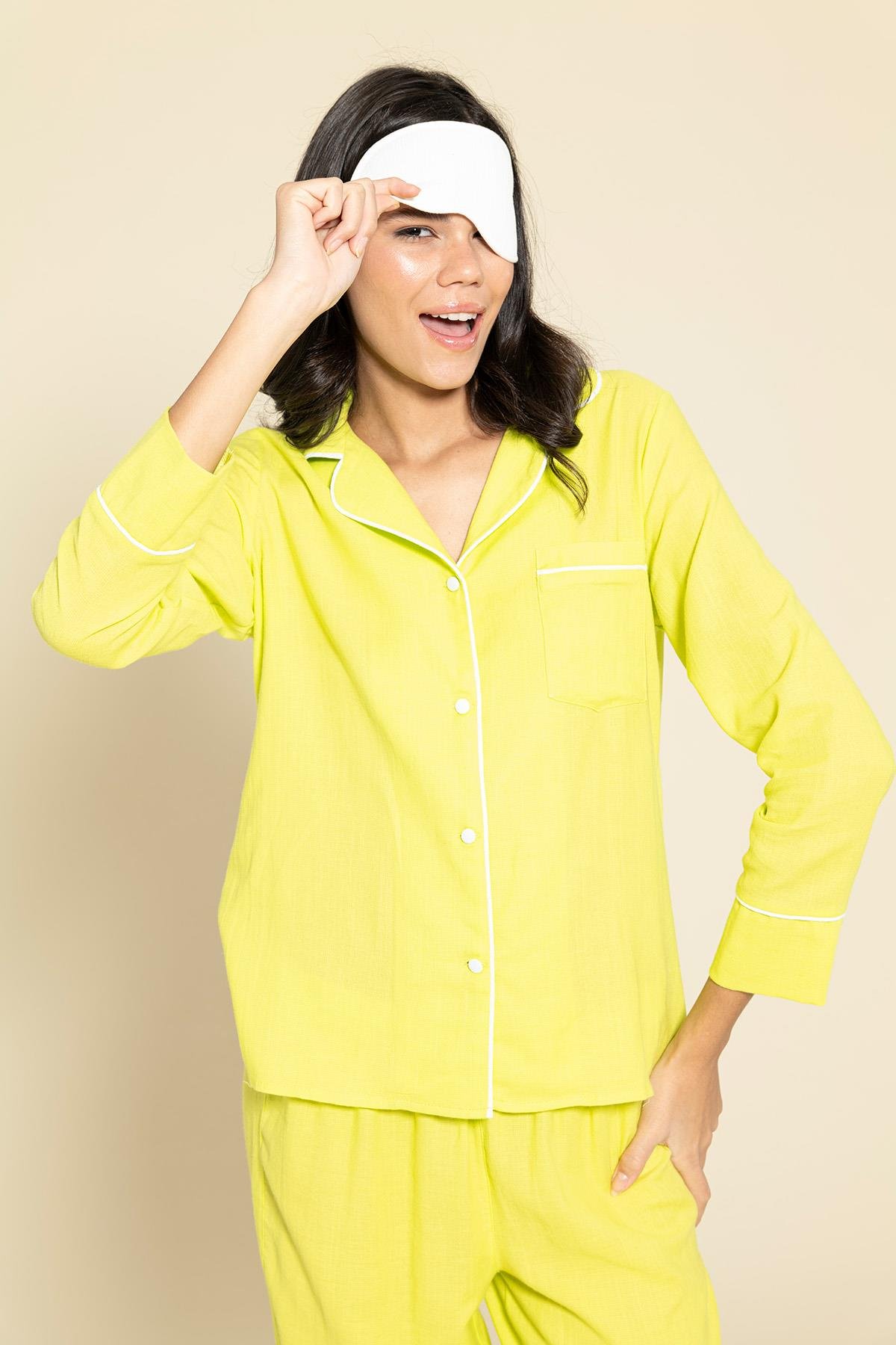 For You Moda 3'lü Organik Beyaz Biyeli Sarı Pijama Takımı For You Moda 3'lü Organik Beyaz Biyeli Sarı Pijama Takımı