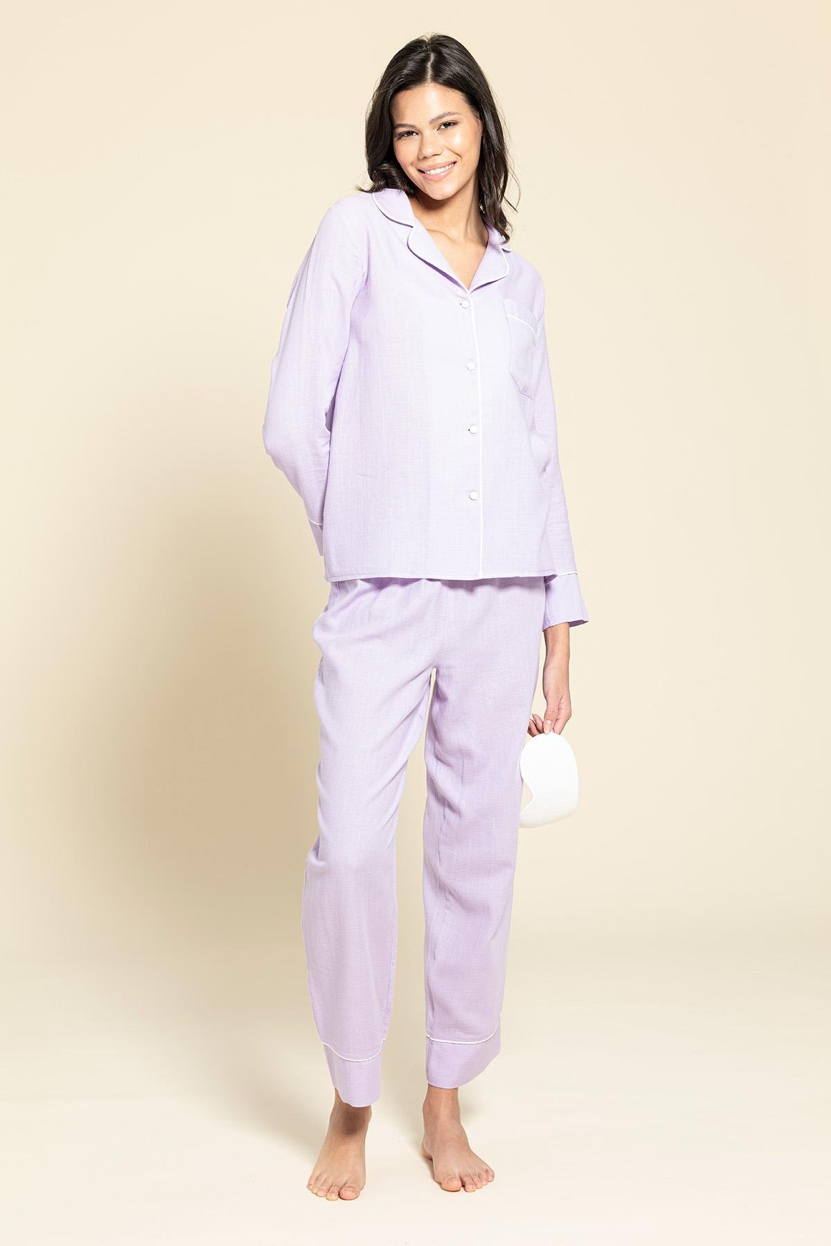 For You Moda 3'lü Organik Beyaz Biyeli Lila Pijama Takımı  For You Moda 3'lü Organik Beyaz Biyeli Lila Pijama Takımı