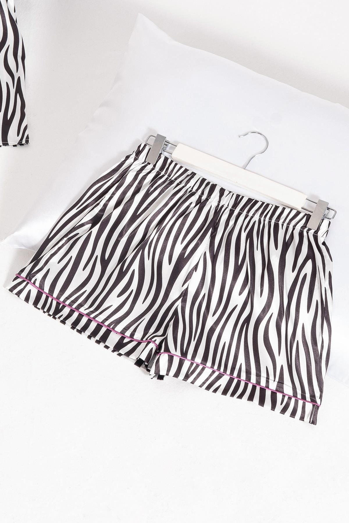 For You Moda 5'li Zebra Desenli Saten Pijama Şort Takım For You Moda 5'li Zebra Desenli Saten Pijama Şort Takım
