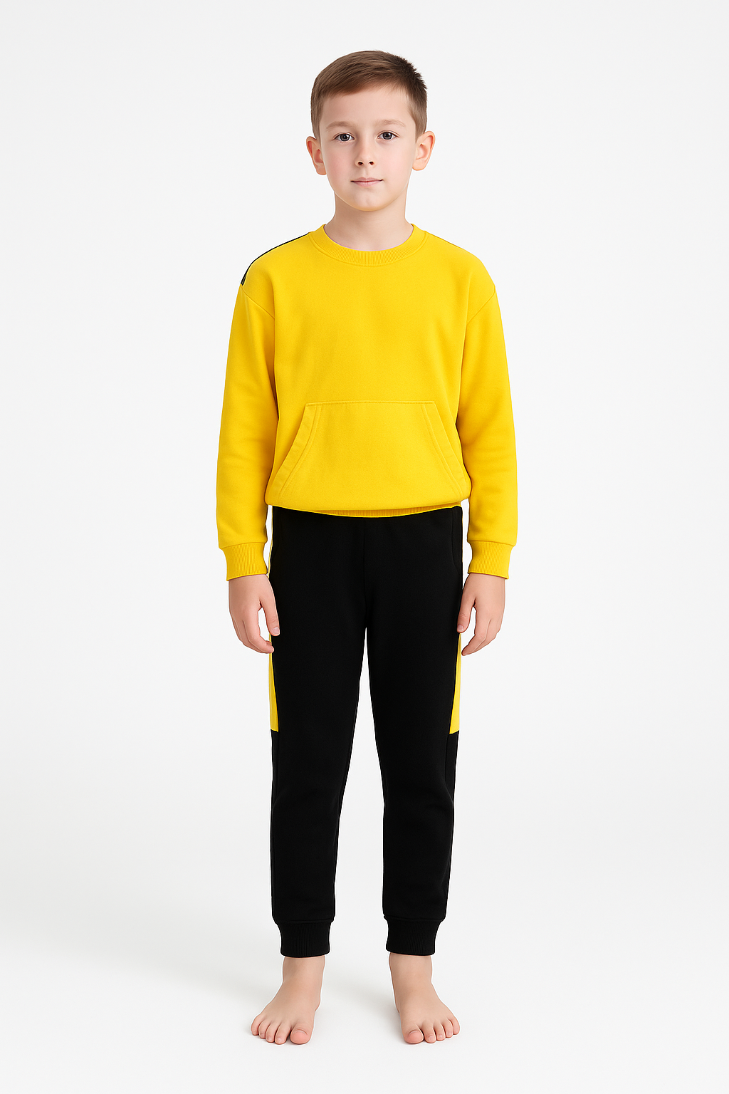 For You Kids Gizli Kanguru Cep Detaylı Garnili Erkek Çocuk Uzun Alt Üst Takım | Sarı Siyah For You Moda Gizli Kanguru Cep Detaylı Garnili Erkek Çocuk Uzun Alt Üst Takım | Sarı Siyah