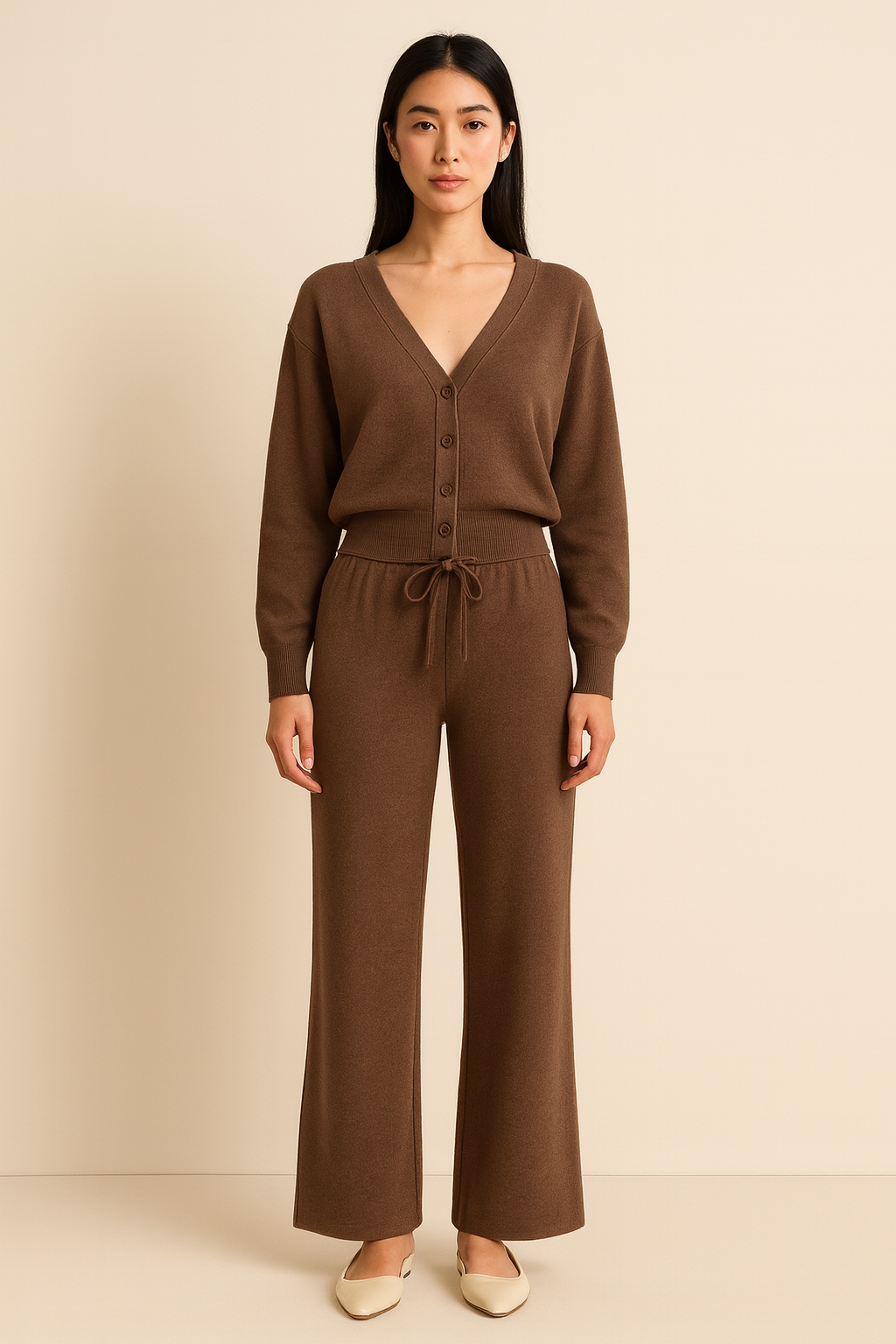 For You Moda Ottoman Kumaş Düğmeli Hırkalı Uzun Kollu Alt Üst Takım | Kahverengi For You Moda Ottoman Kumaş Düğmeli Hırkalı Uzun Kollu Alt Üst Takım | Kahverengi