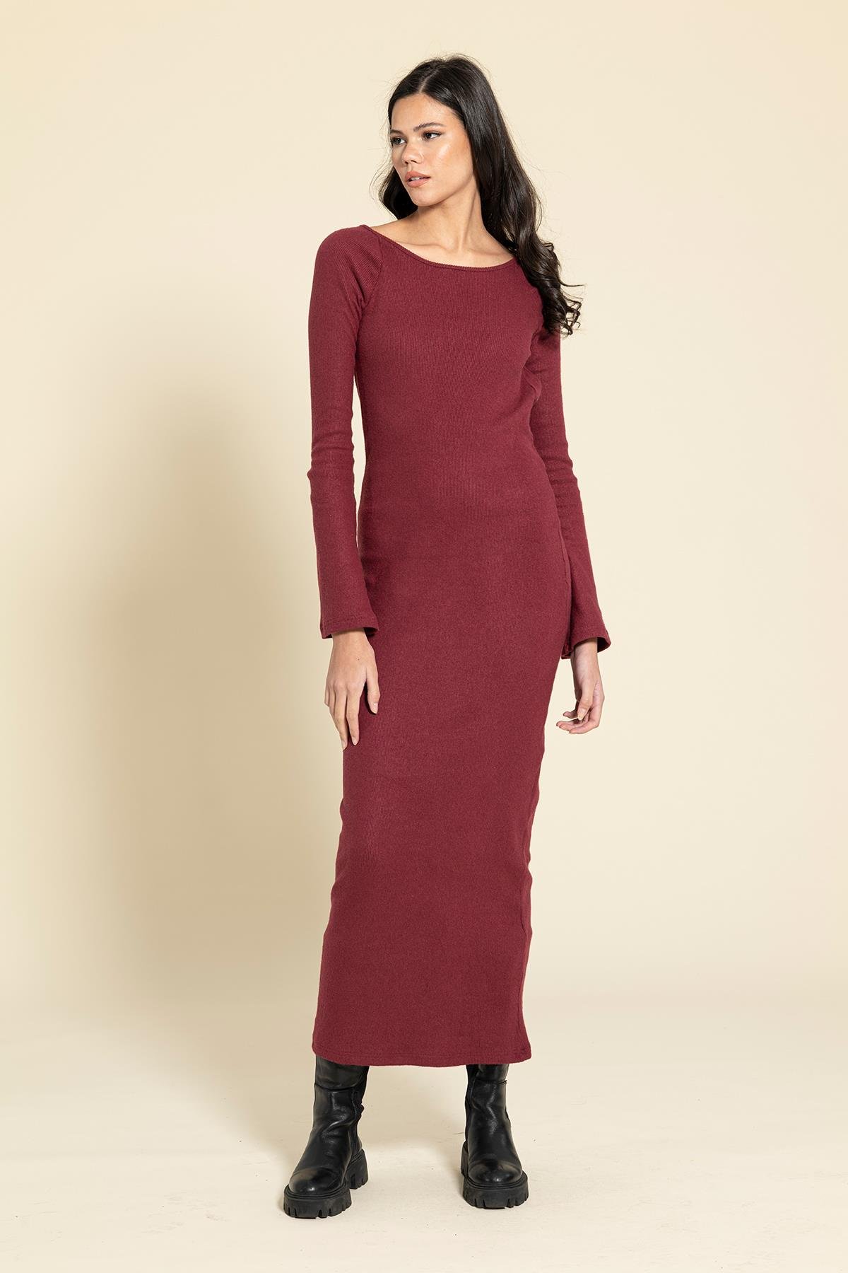 For You Moda Sırt Dekolteli Uzun Bordo Elbise For You Moda Sırt Dekolteli Uzun Bordo Elbise