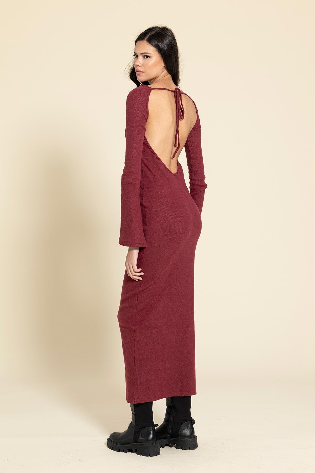 For You Moda Sırt Dekolteli Uzun Bordo Elbise For You Moda Sırt Dekolteli Uzun Bordo Elbise