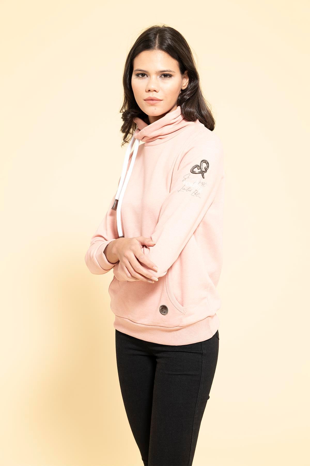 For You Moda Yaka Kordon Detaylı Kanguru Cep Pembe Sweatshirt For You Moda Yaka Kordon Detaylı Kanguru Cep Pembe Sweatshirt