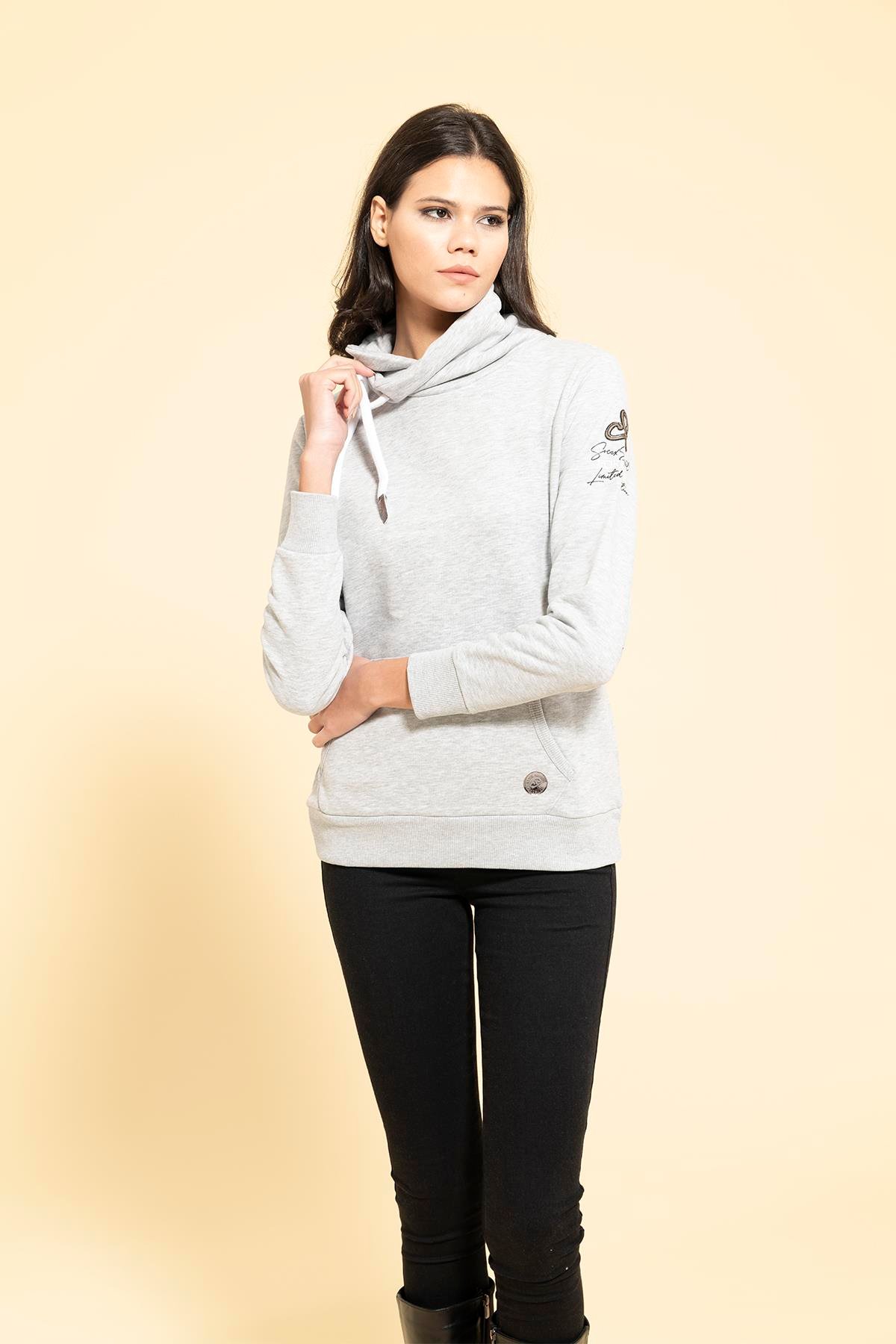 For You Moda Yaka Kordon Detaylı Kanguru Cep Gri Sweatshirt For You Moda Yaka Kordon Detaylı Kanguru Cep Gri Sweatshirt