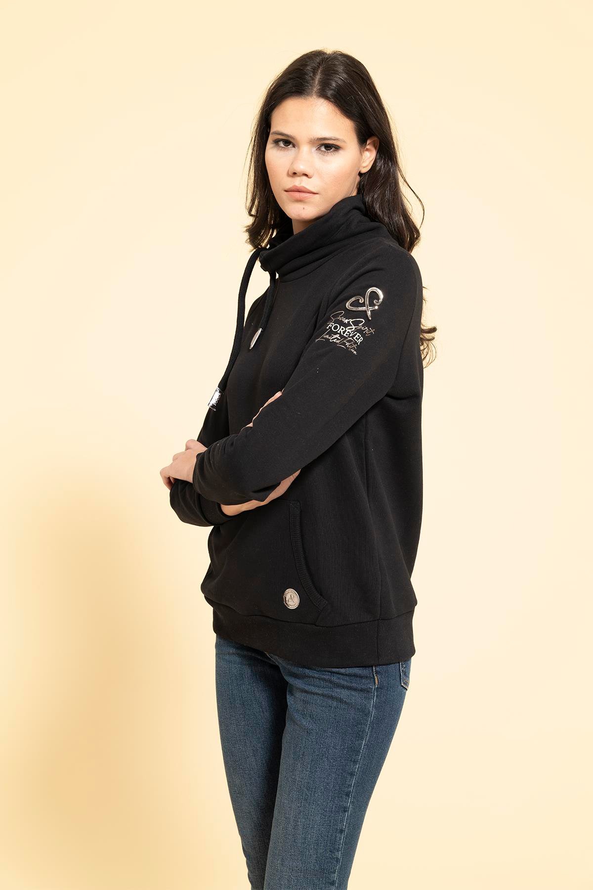 For You Moda Yaka Kordon Detaylı Kanguru Cep Siyah Sweatshirt For You Moda Yaka Kordon Detaylı Kanguru Cep Siyah Sweatshirt