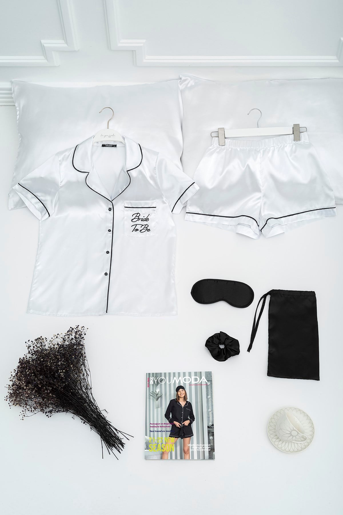 For You Moda Kadın Bride To Be Beyaz Saten Pijama Şort Takım