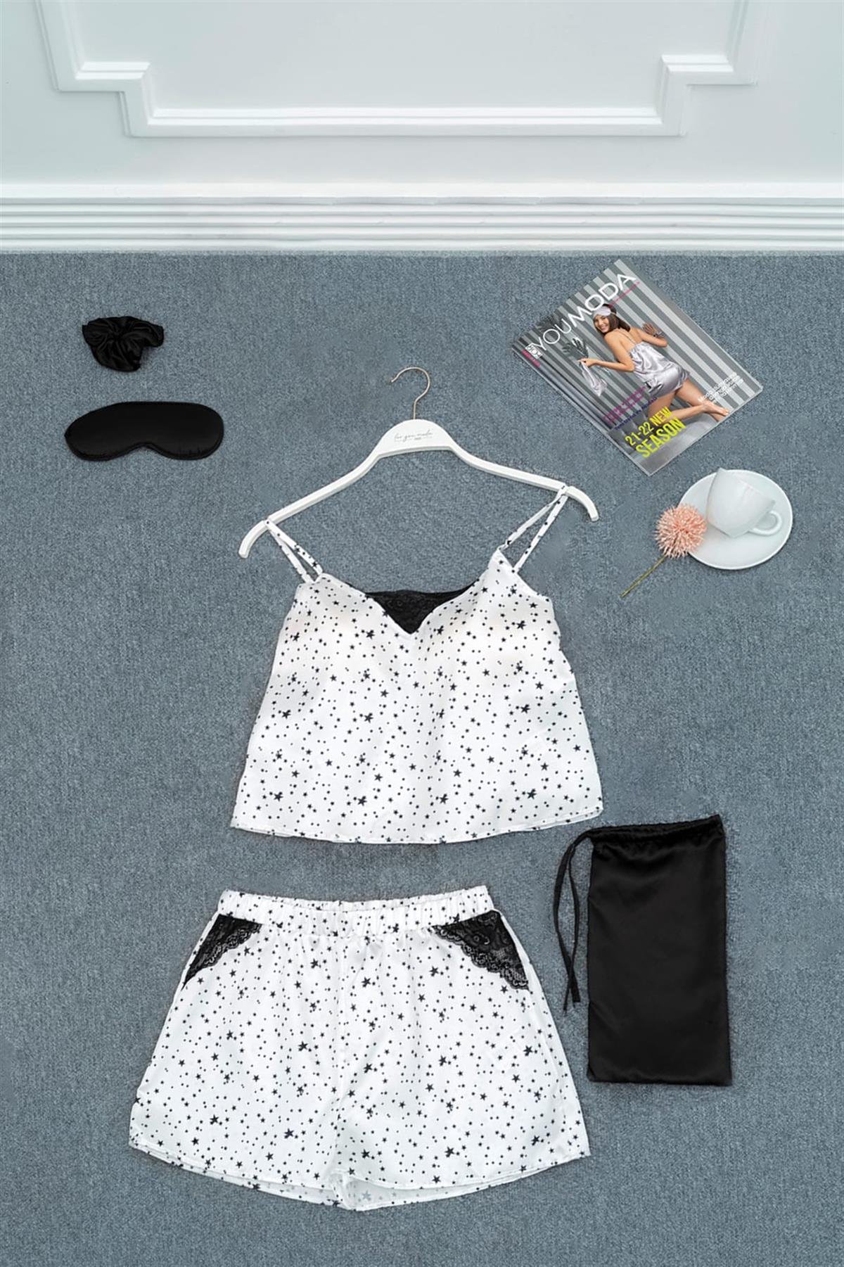 For You Sleepwear 5 li Yıldız Baskılı Ekru Atlet Şort Takım For You Sleepwear For You Sleepwear 5 li Yıldız Baskılı Ekru Atlet Şort Takım