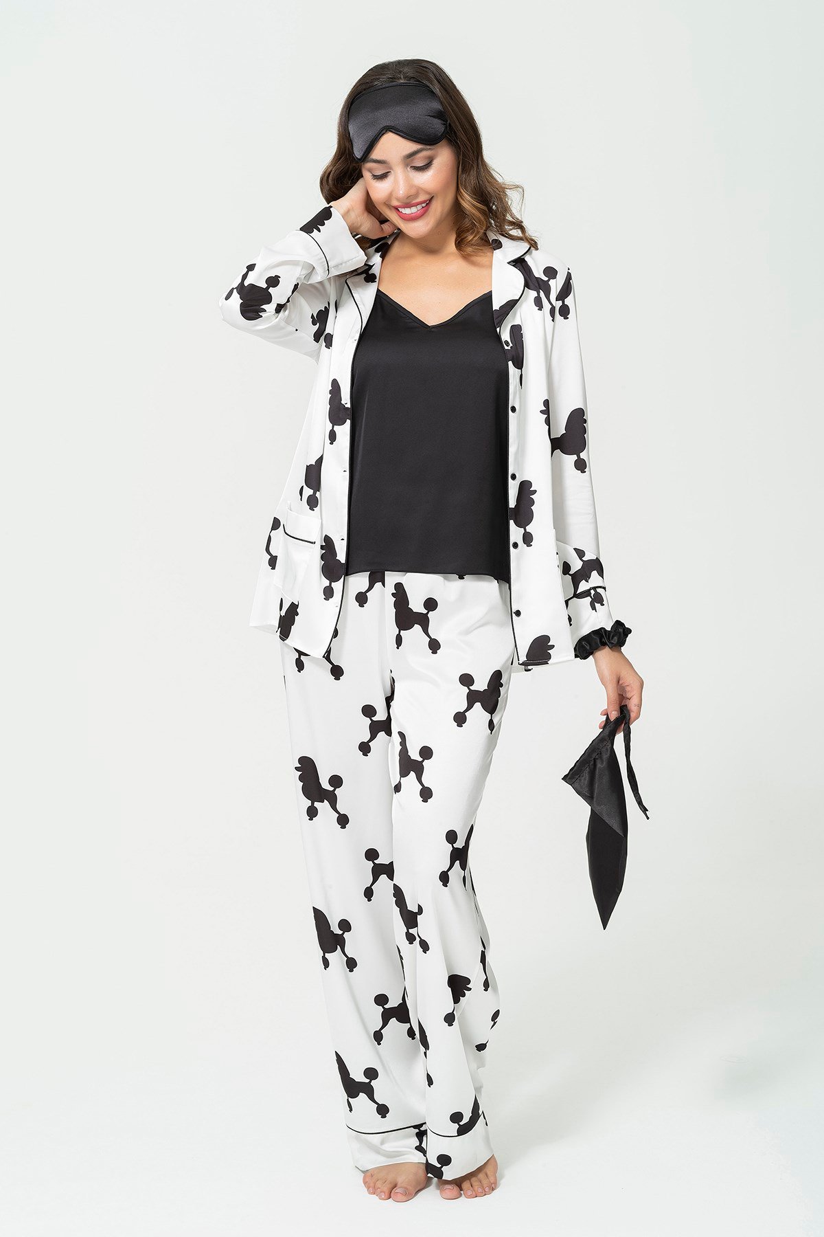 For You Sleepwear/For You Moda For You Sleepwear For You Sleepwear 6 lı Köpek Desen Beyaz Saten Pijama Takımı 