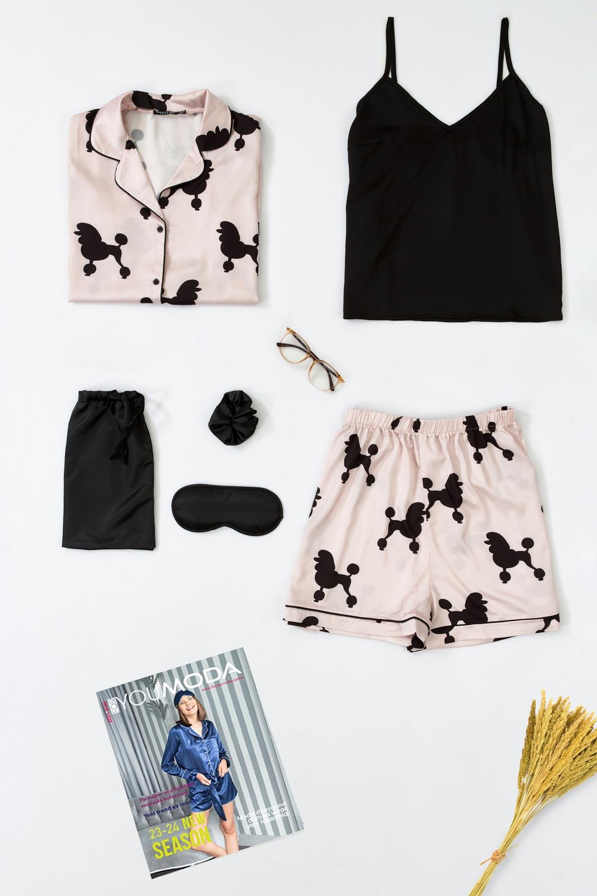 For You Sleepwear Saten 6 lı Köpek Desenli Pijama Takım  For You Sleepwear Saten 6 lı Köpek Desenli Pijama Takım