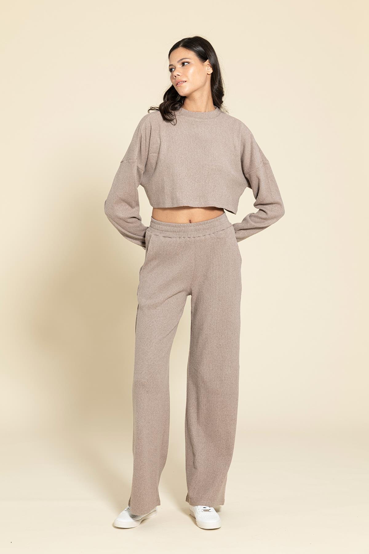 Crop Cepli Kahve Pantolon Takım  For You Woman Crop Cepli Kahve Pantolon Takım 