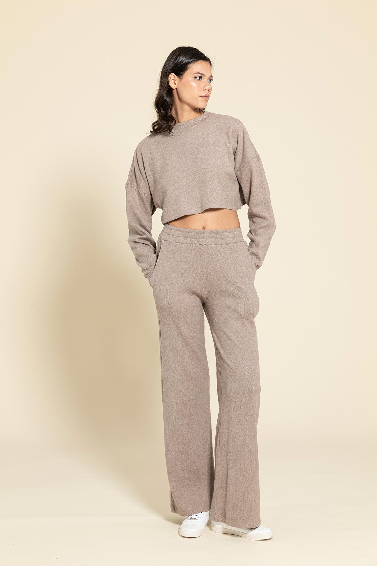 Crop Cepli Kahve Pantolon Takım  For You Woman Crop Cepli Kahve Pantolon Takım 