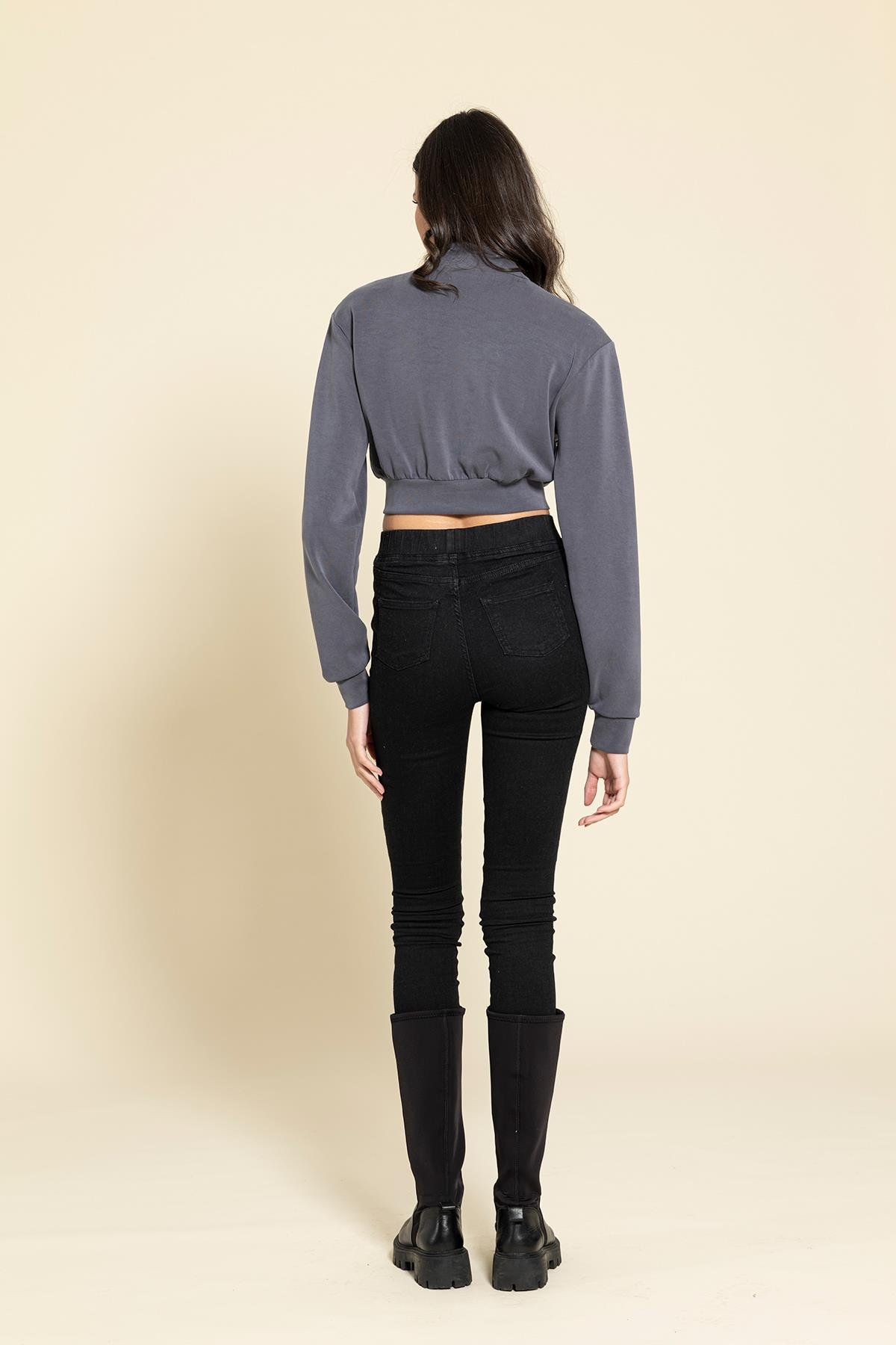 For You Woman Cupra Kumaş Antrasit Bomber Ceket For You Woman Cupra Kumaş Antrasit Bomber Ceket