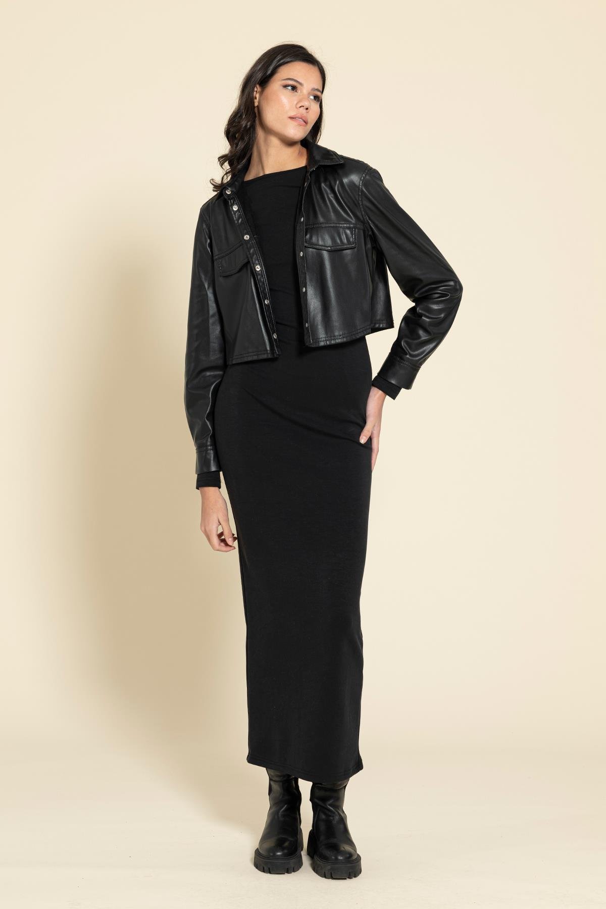 For You Woman Cupra Kumaş Uzın Siyah Elbise For You Woman Cupra Kumaş Uzun Siyah Elbise