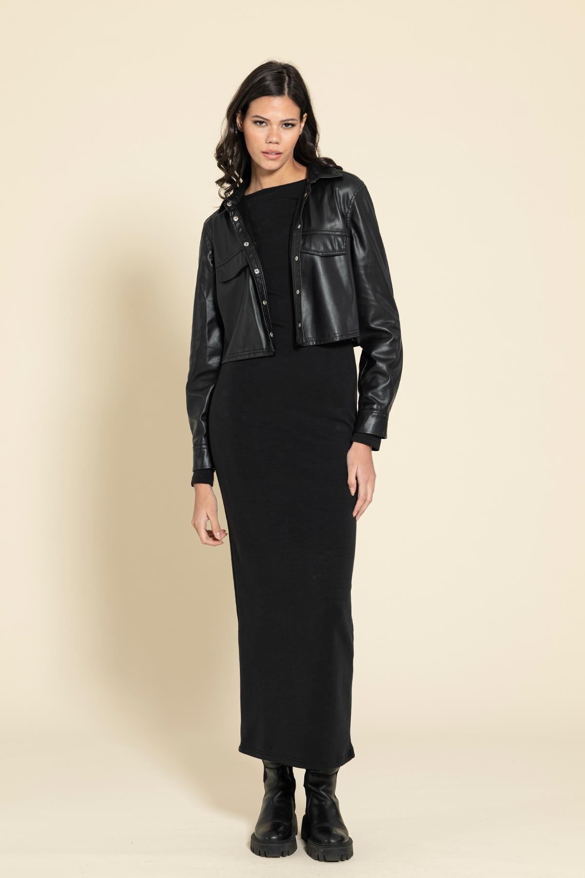 For You Woman Cupra Kumaş Uzın Siyah Elbise For You Woman Cupra Kumaş Uzun Siyah Elbise