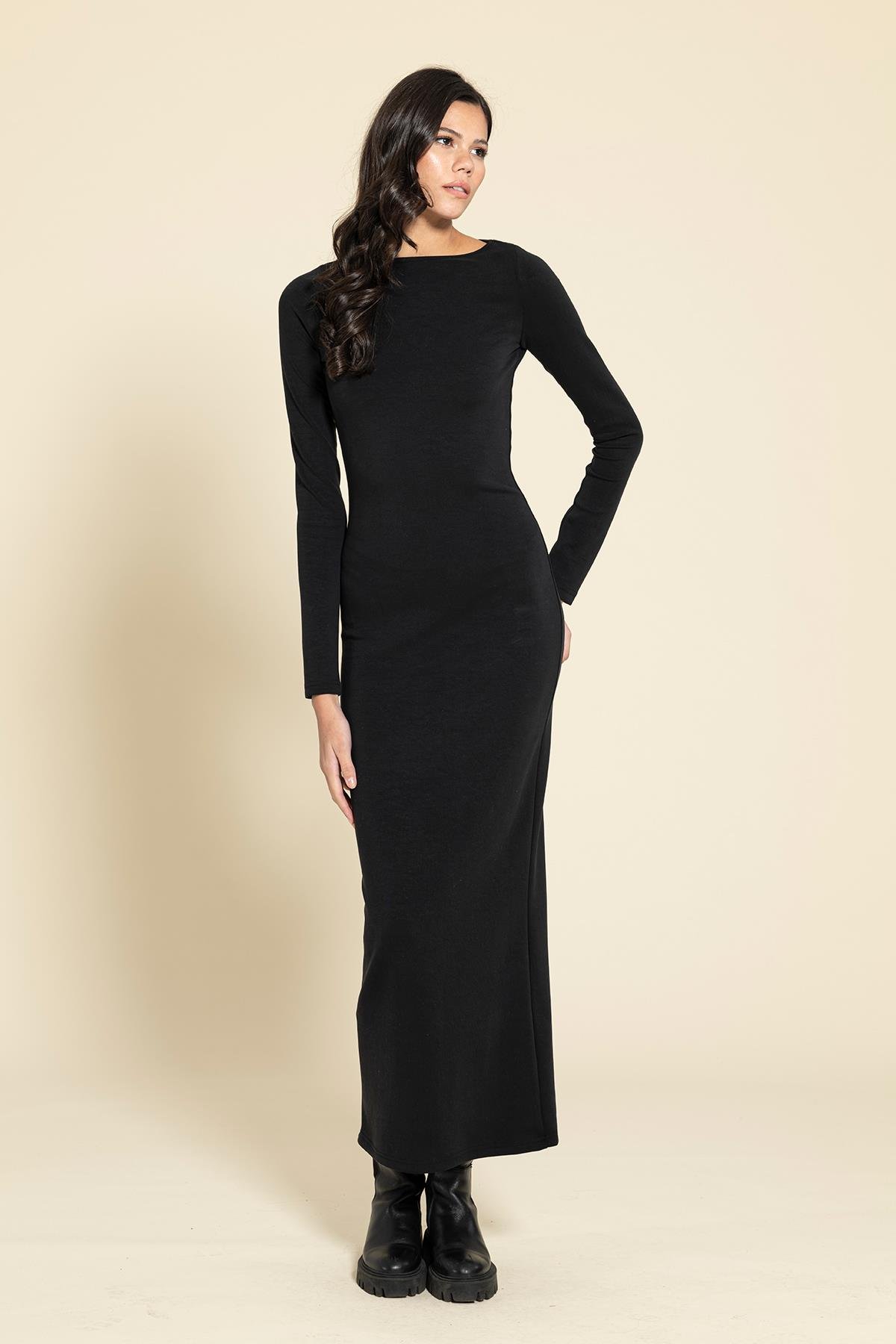 For You Woman Cupra Kumaş Uzın Siyah Elbise For You Woman Cupra Kumaş Uzun Siyah Elbise