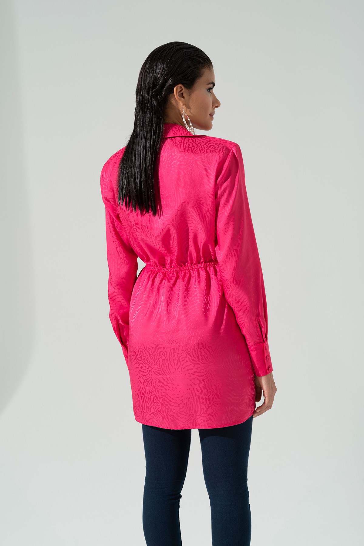 For You İn&Out/For You Moda For You Woman For You Woman Saten Jakarlı Vatkalı Pembe Gömlek