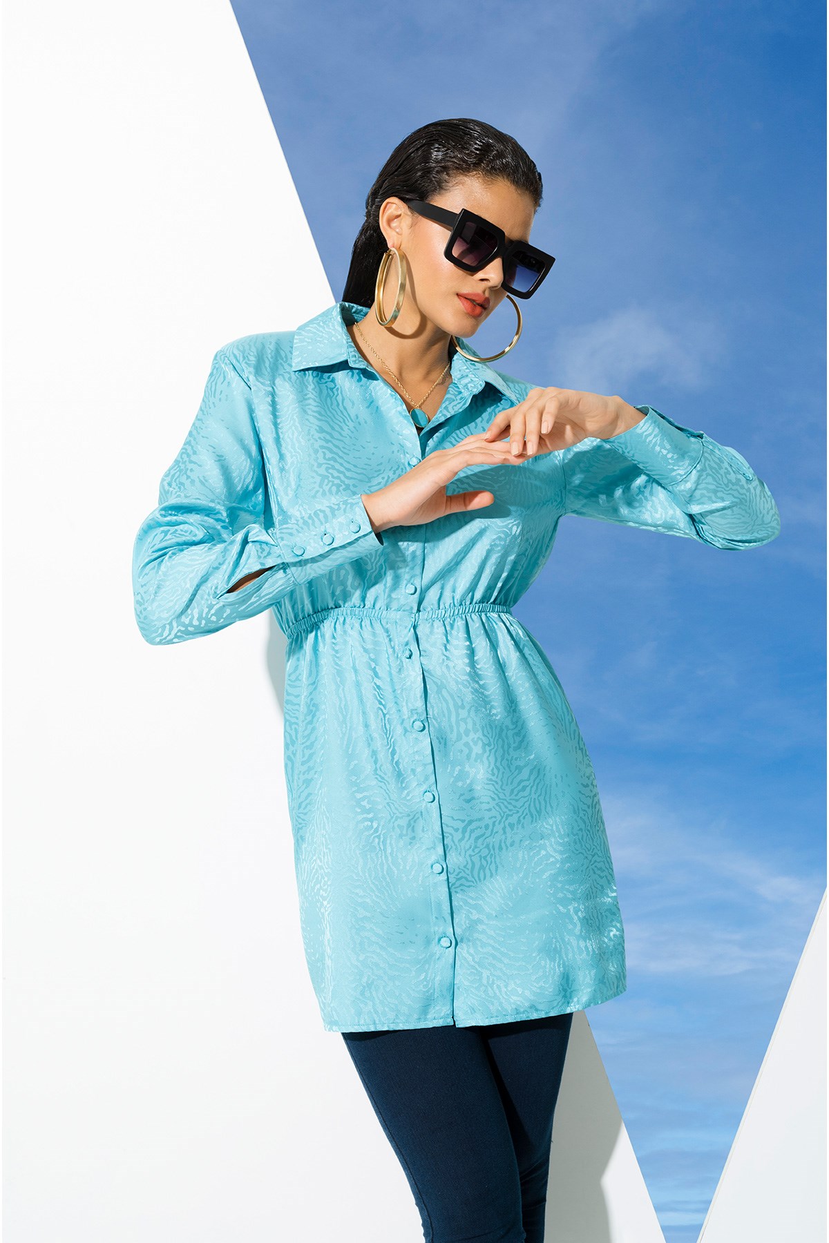 For You Loungewear/For You Moda For You Woman For You Woman Saten Jakarlı Vatkalı Yeşil Gömlek