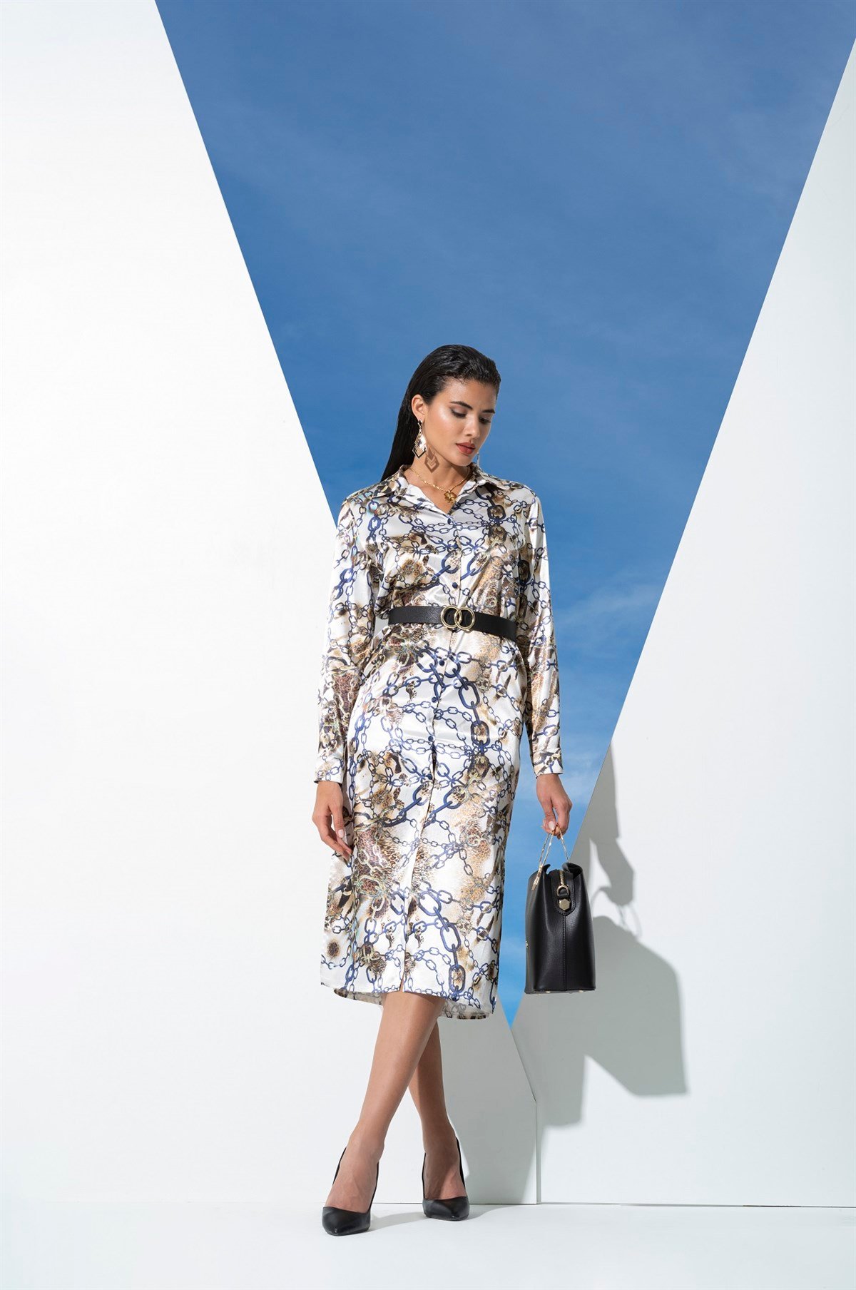 For You Woman/Elbise For You Woman For You Woman Saten Zincir Desenli Elbise